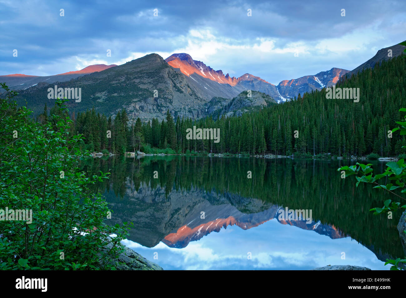 Bear Lake and Longs Peak (14,255 ft.), Rocky Mountain National Park, Colorado USA Stock Photo