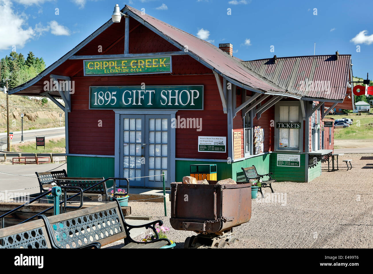 Bull Hill Station, home of Cripple Creek and Victor Narrow Gauge Railroad, Cripple Creek, Colorado USA Stock Photo