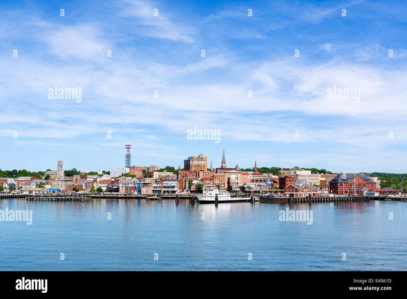 The waterfront in New London from the deck of the Cross Sound Ferry, Connecticut, USA Stock Photo