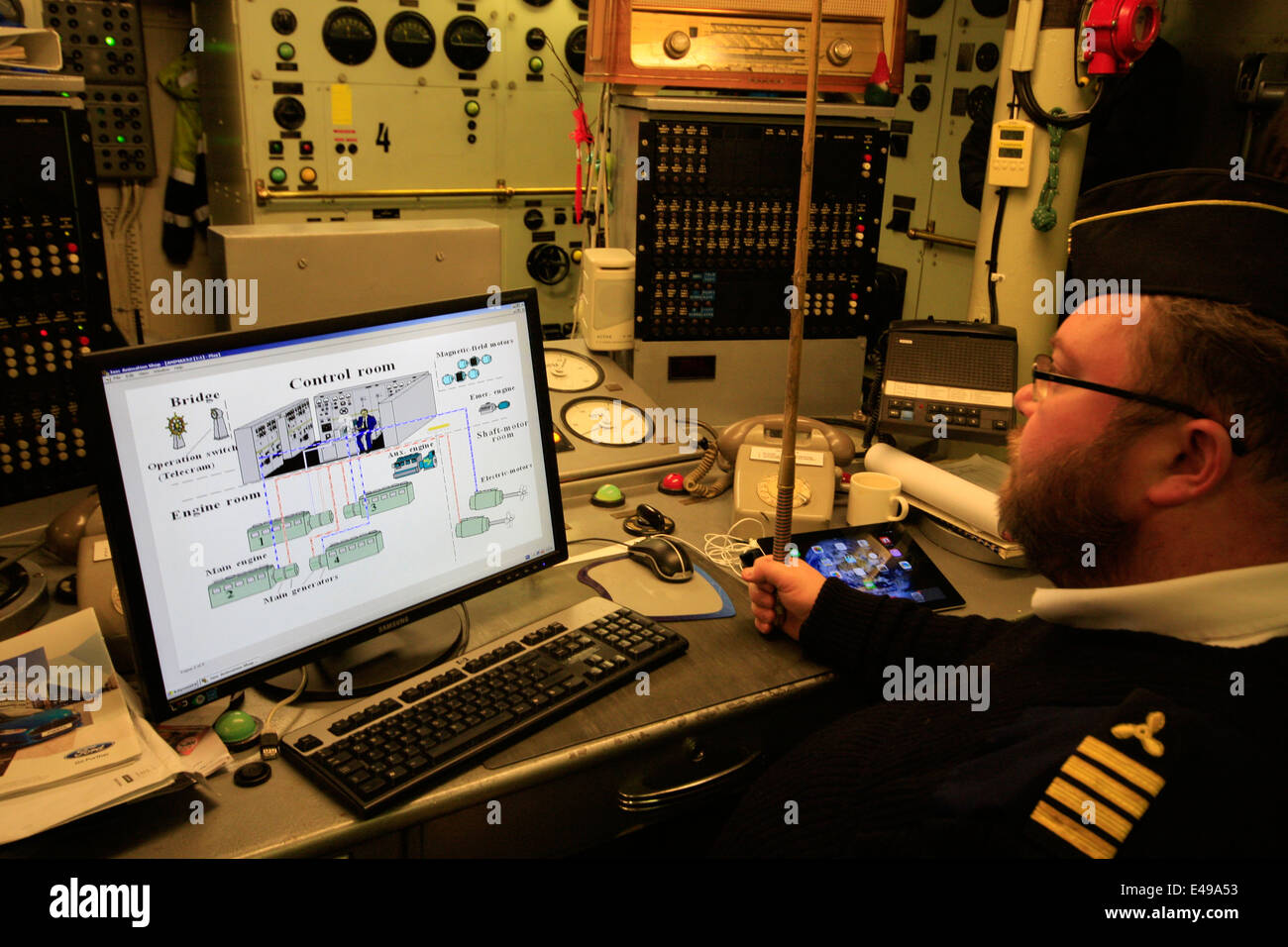 Inside the control room of the Finnish Icebreaker boat, Sampo Stock Photo