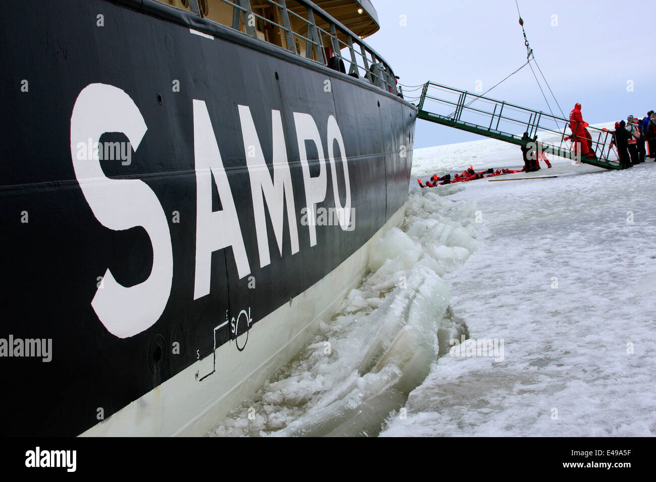 The Sampo Icebreaker boat in the ice in the Gulf of Bothnia Stock Photo