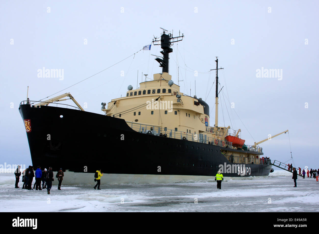 The Sampo Icebreaker boat in the ice in the Gulf of Bothnia Stock Photo