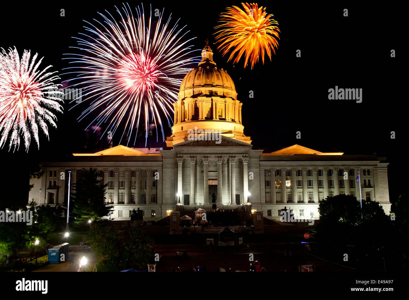 Fireworks at Missouri Capitol in Jefferson City on Fourth of July Stock Photo