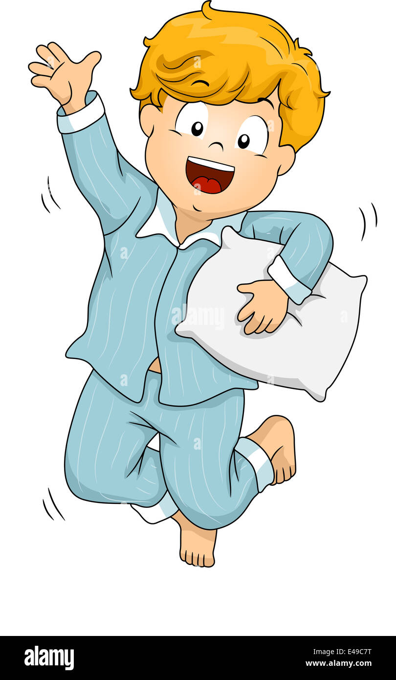 Illustration of a Boy Wearing Pajamas Jumping Happily Stock Photo ...