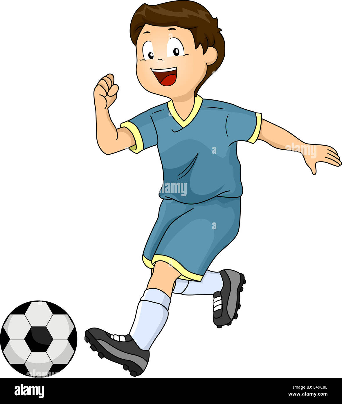 Illustration of a Little Boy Kicking a Soccer Ball Stock Photo - Alamy