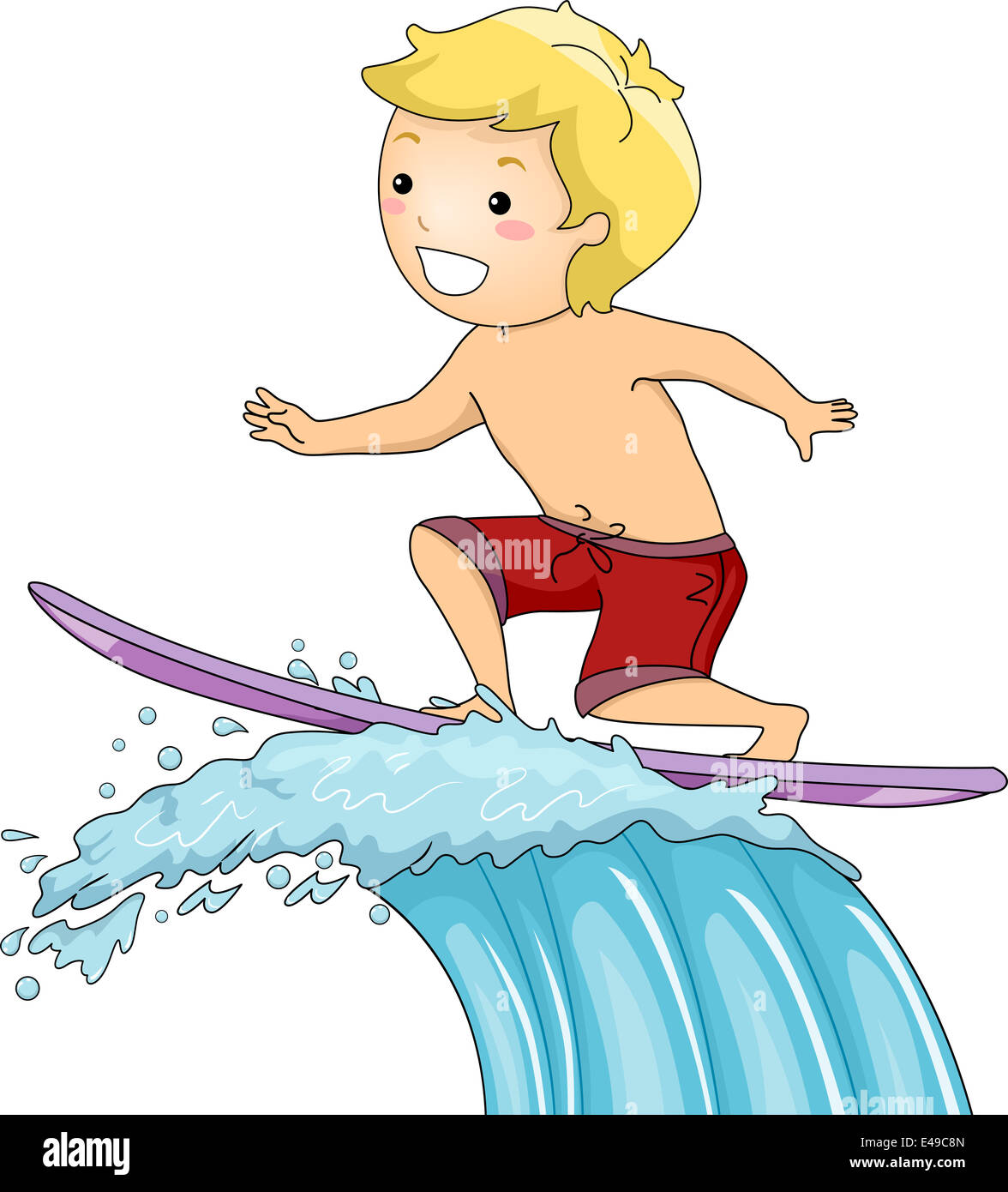 Illustration of a Little Boy on a Surfboard Riding a Huge Wave Stock ...