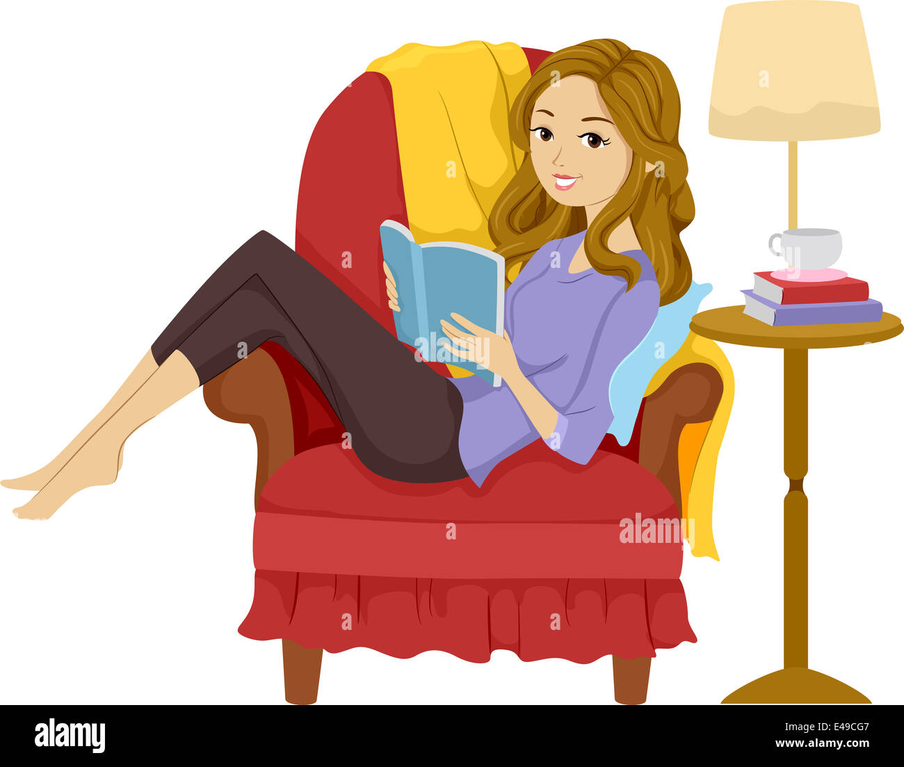 Illustration Girl Reading Book While Reclining Stock | Hot Sex Picture