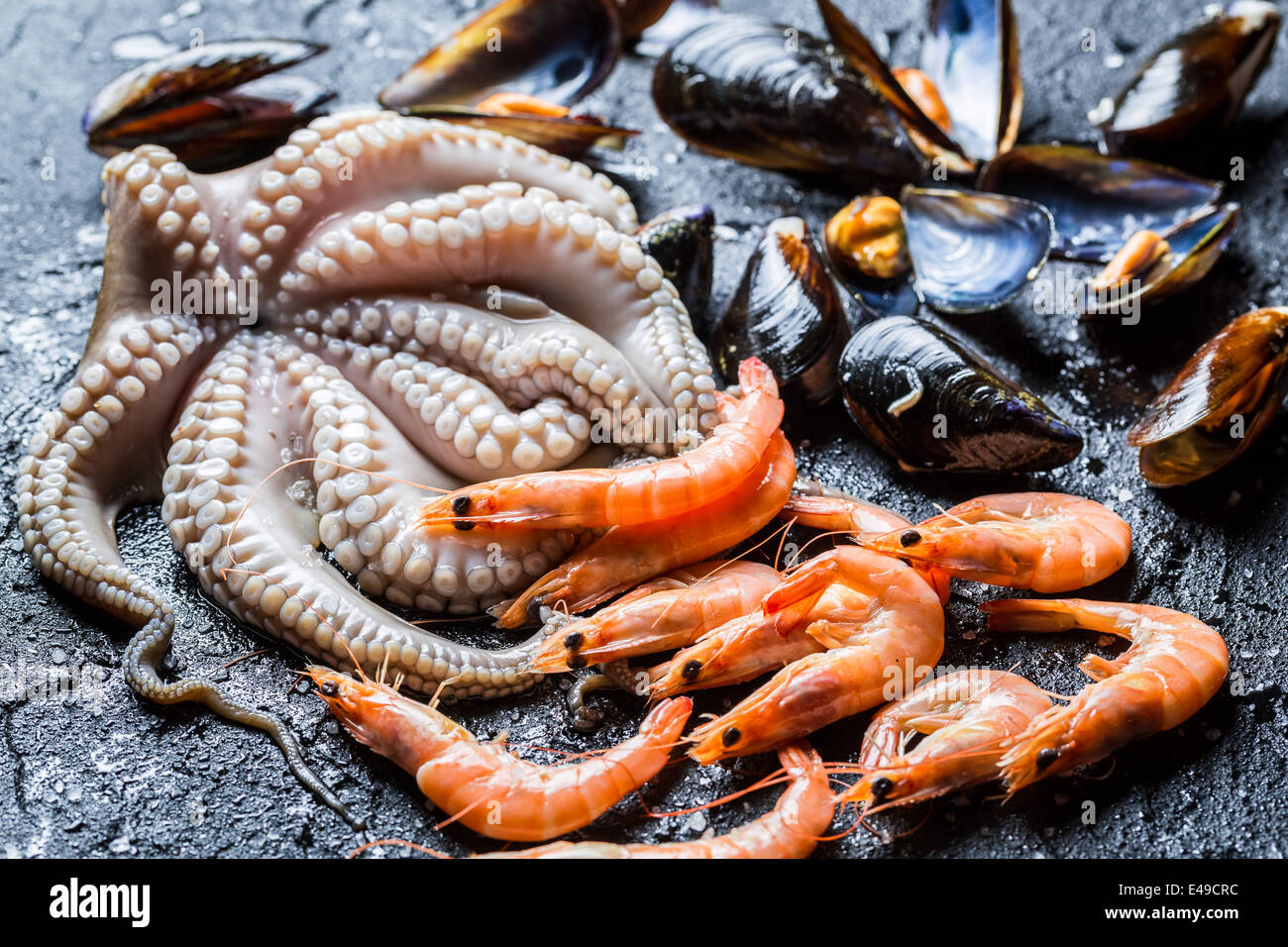 Three kinds of fresh seafood Stock Photo Alamy