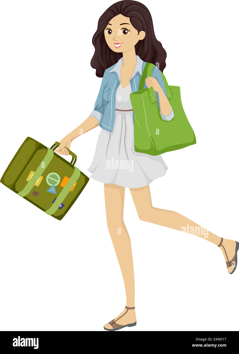 Illustration of a Girl Carrying a Green Shoulder Bag and a Green Piece of Luggage / Green Travel Stock Photo - Alamy Illustration of a Girl Carrying a Green Shoulder Bag and a Green Piece of Luggage / Green Travel Stock Photo - Alamy