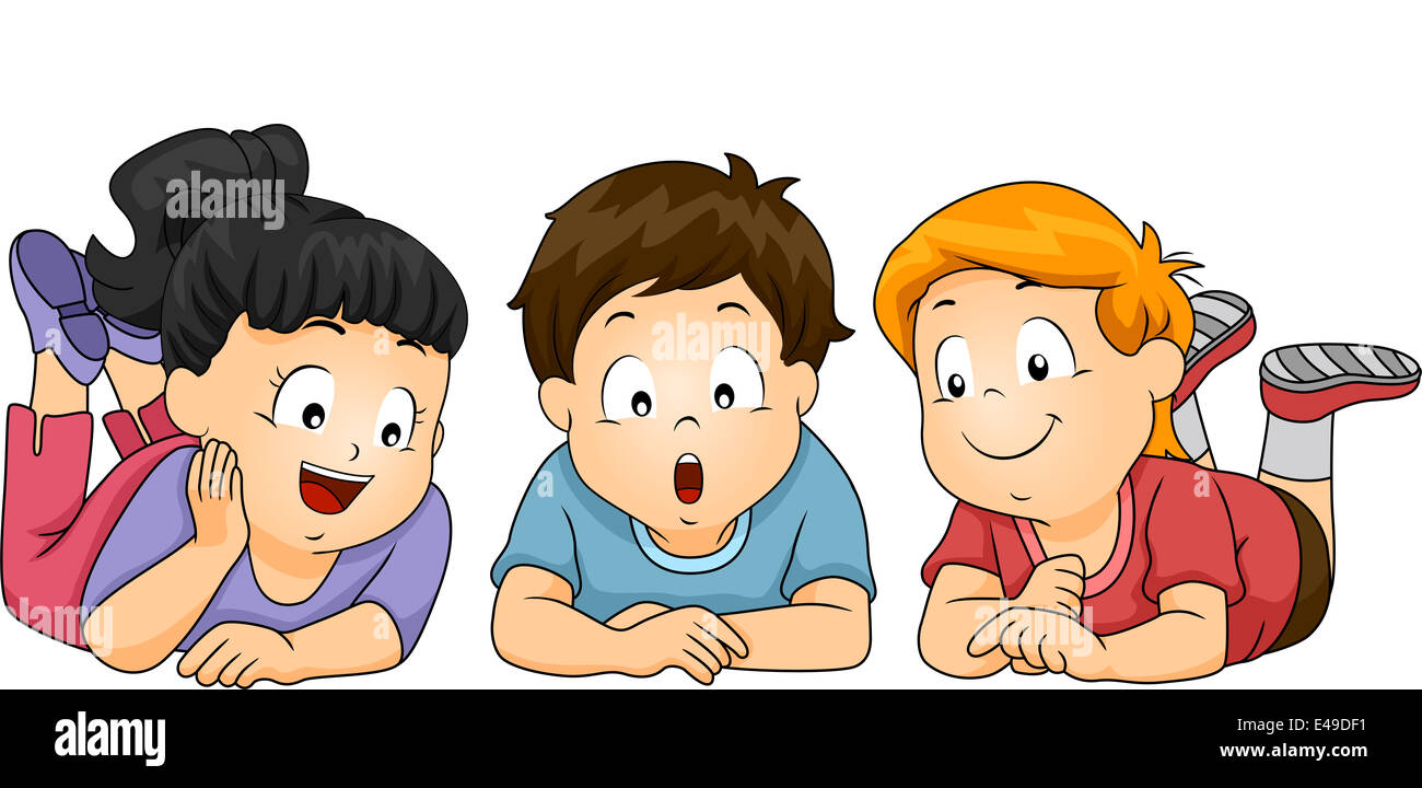 Illustration of Kids Looking Down Stock Photo