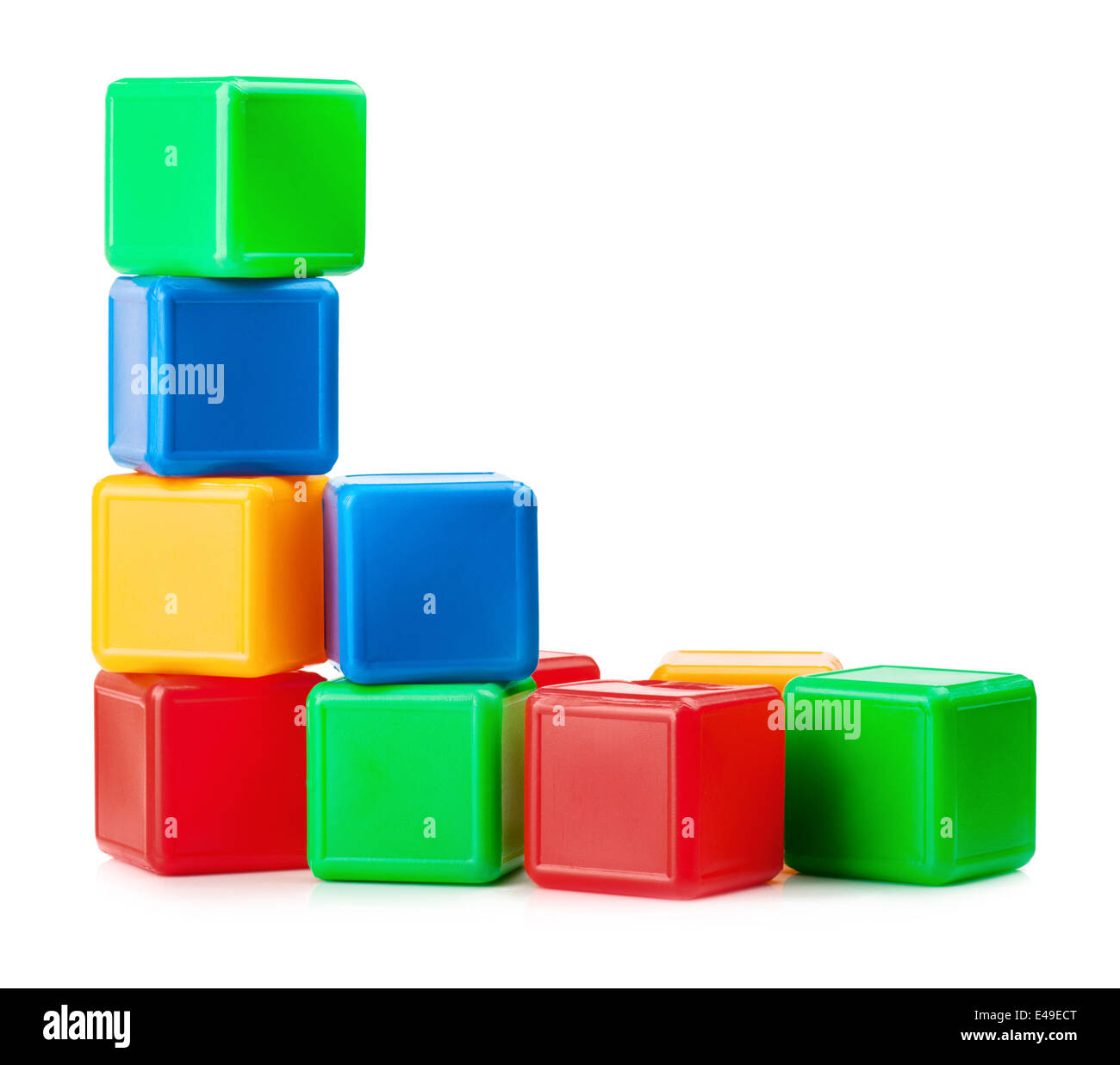 Plastic toy blocks on white background Stock Photo