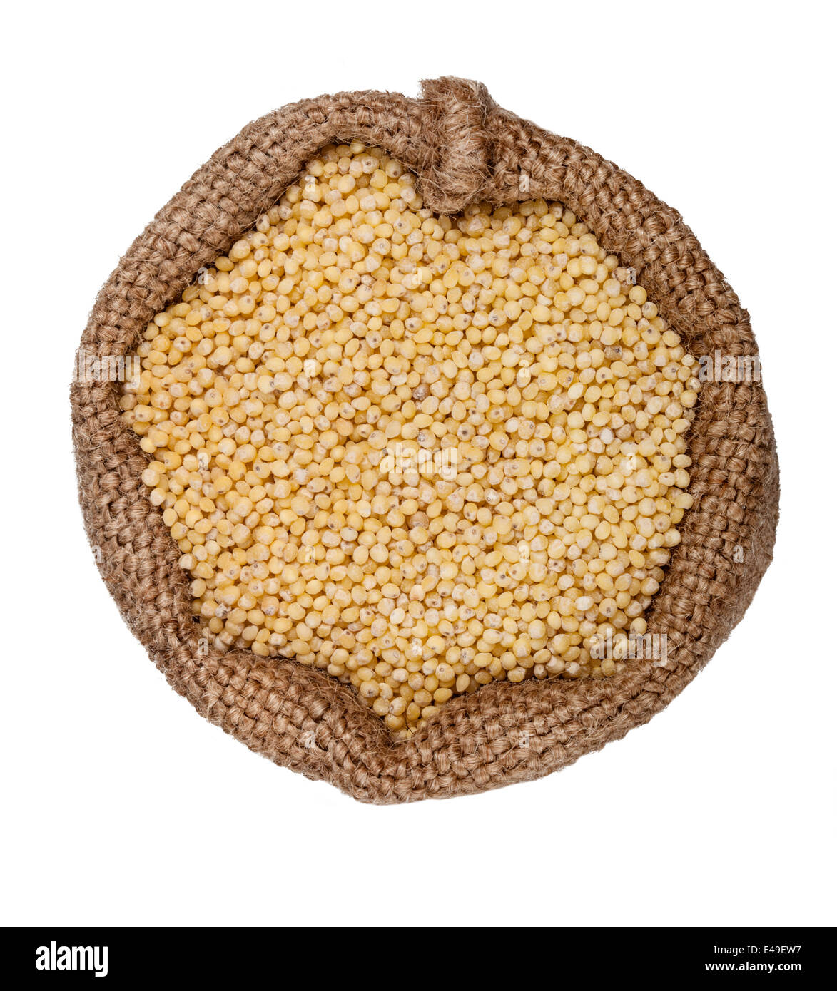 bag of millet on a white background Stock Photo