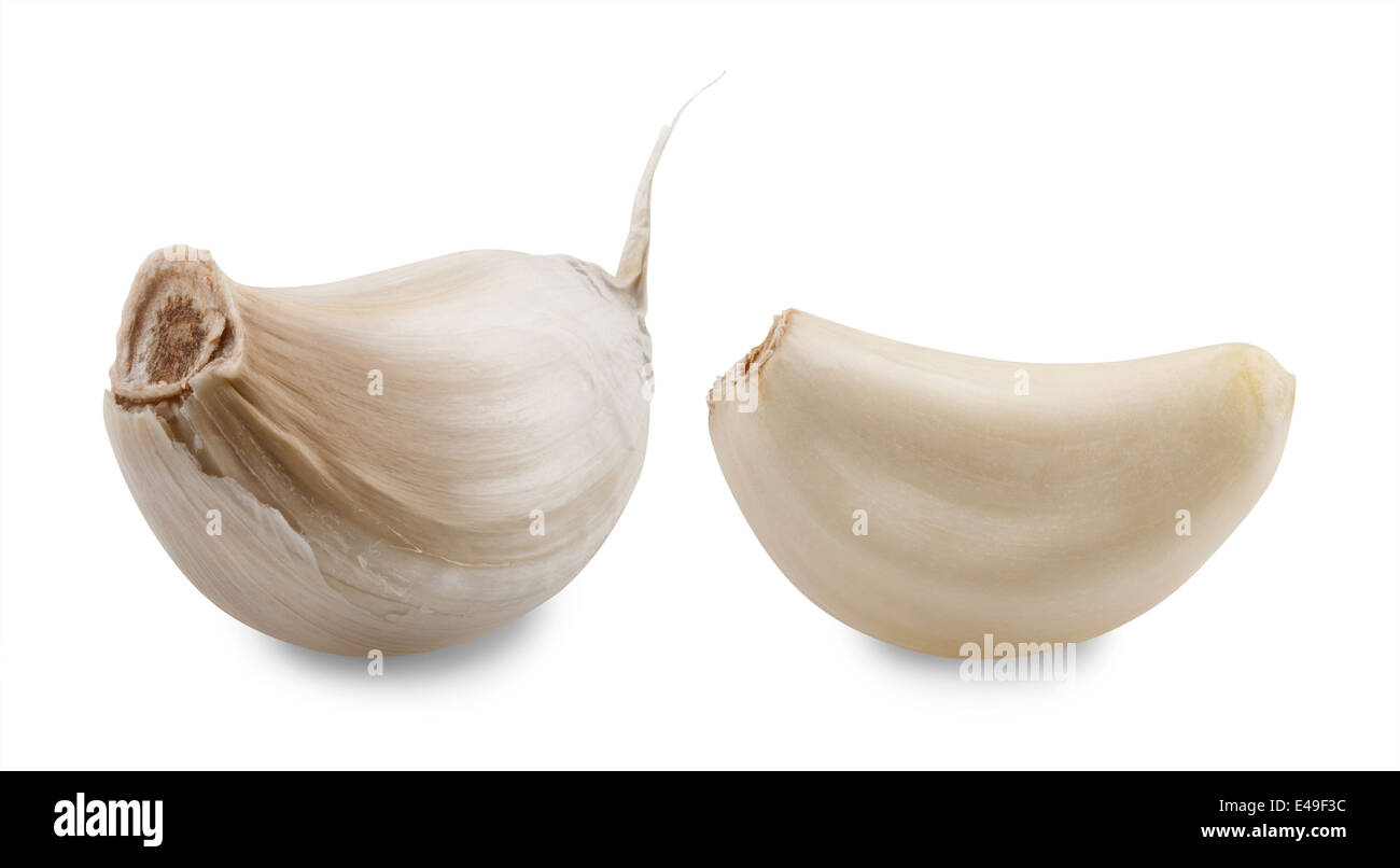 Closeup of clove of garlic over white background Stock Photo - Alamy