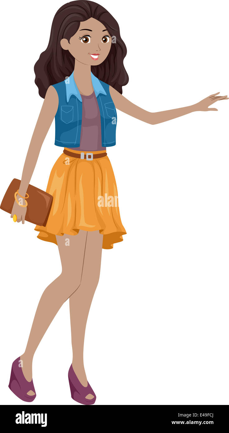 Illustration Featuring a Stylish Girl Hailing a Cab Stock Photo - Alamy