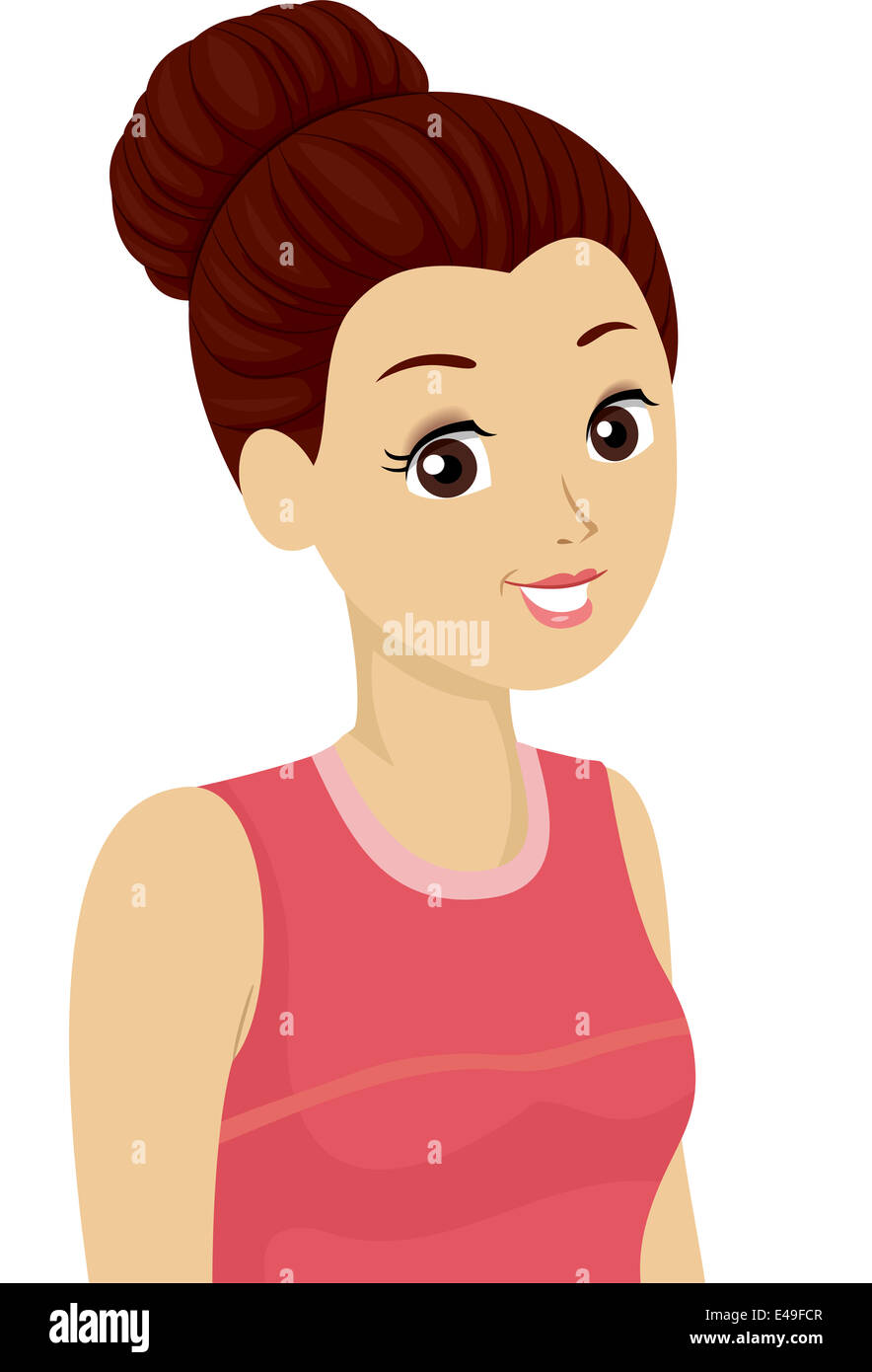 Illustration of a Girl with Her Hair Tied Up in a Bun 