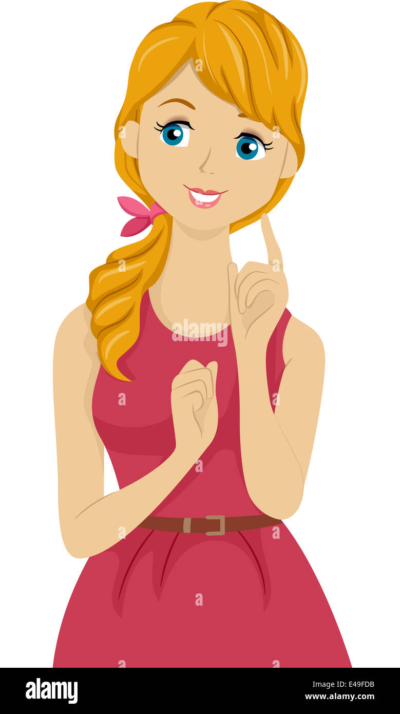 Illustration of a Beautiful Girl Looking to Her Right Stock Photo