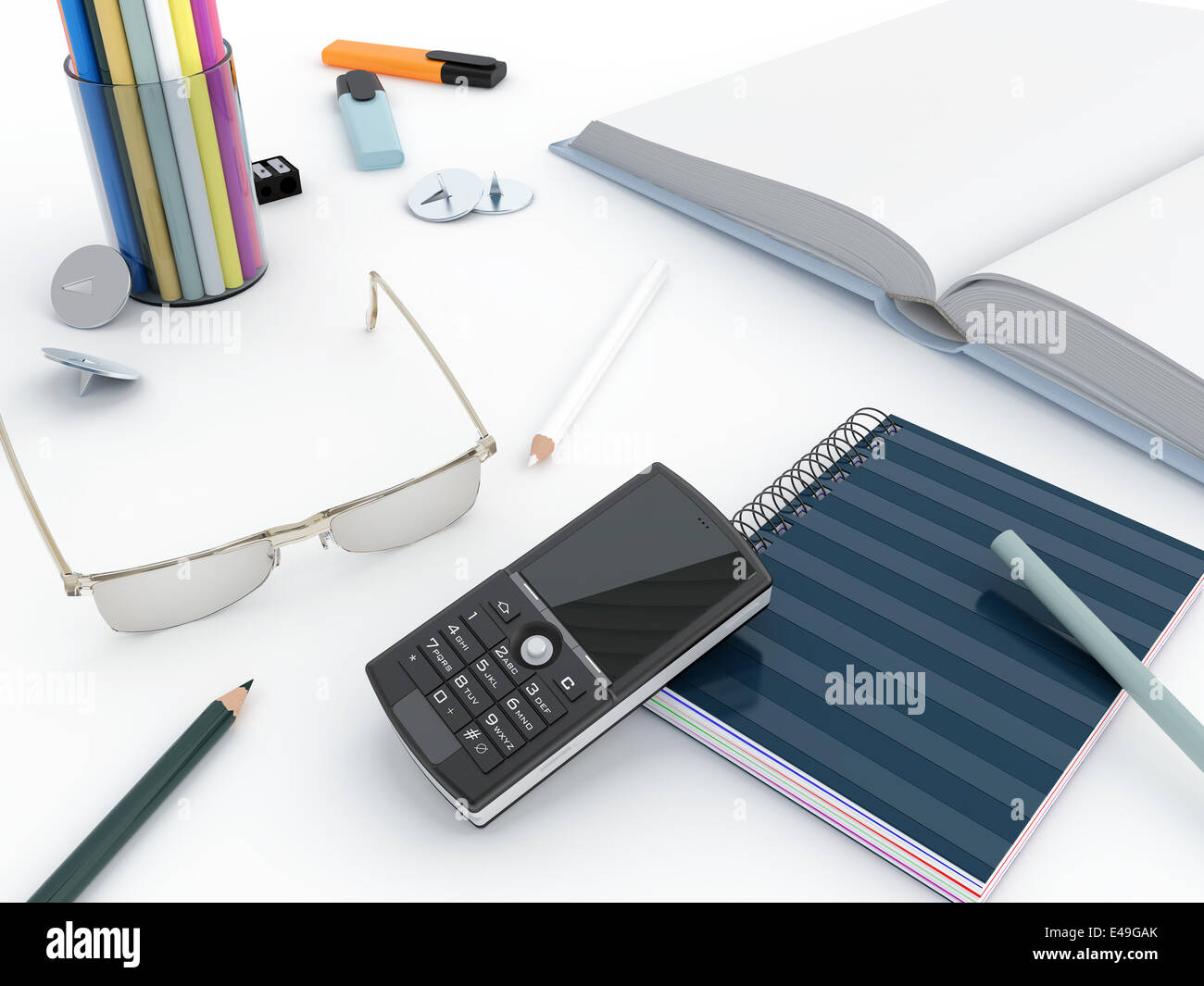different office objects and equipment Stock Photo Alamy