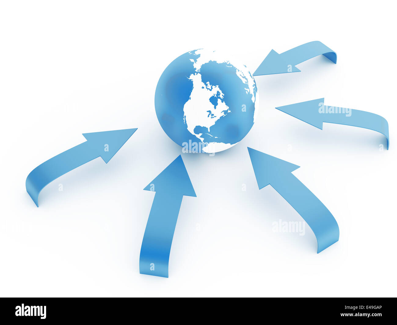 earth in an environment of blue arrows Stock Photo