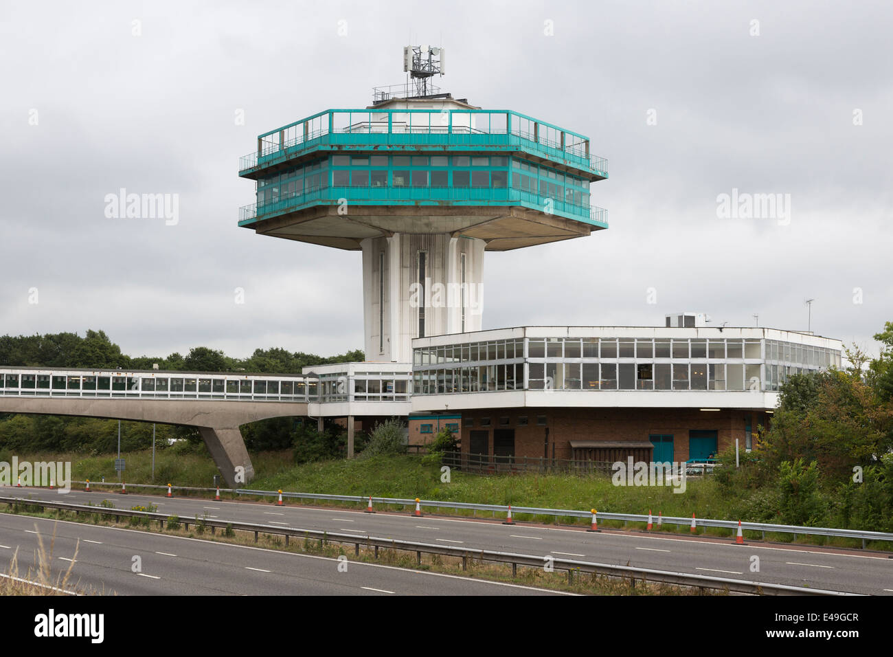 Forton Tower (Lancaster Services) on the M6 Motorway, Lancashire, also known as the 'Pennine Tower' Stock Photo