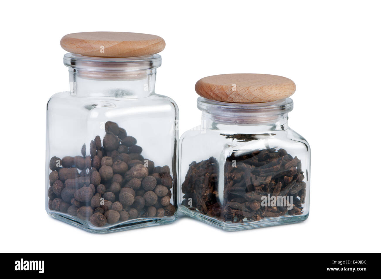 Jars of spices on a white background Stock Photo