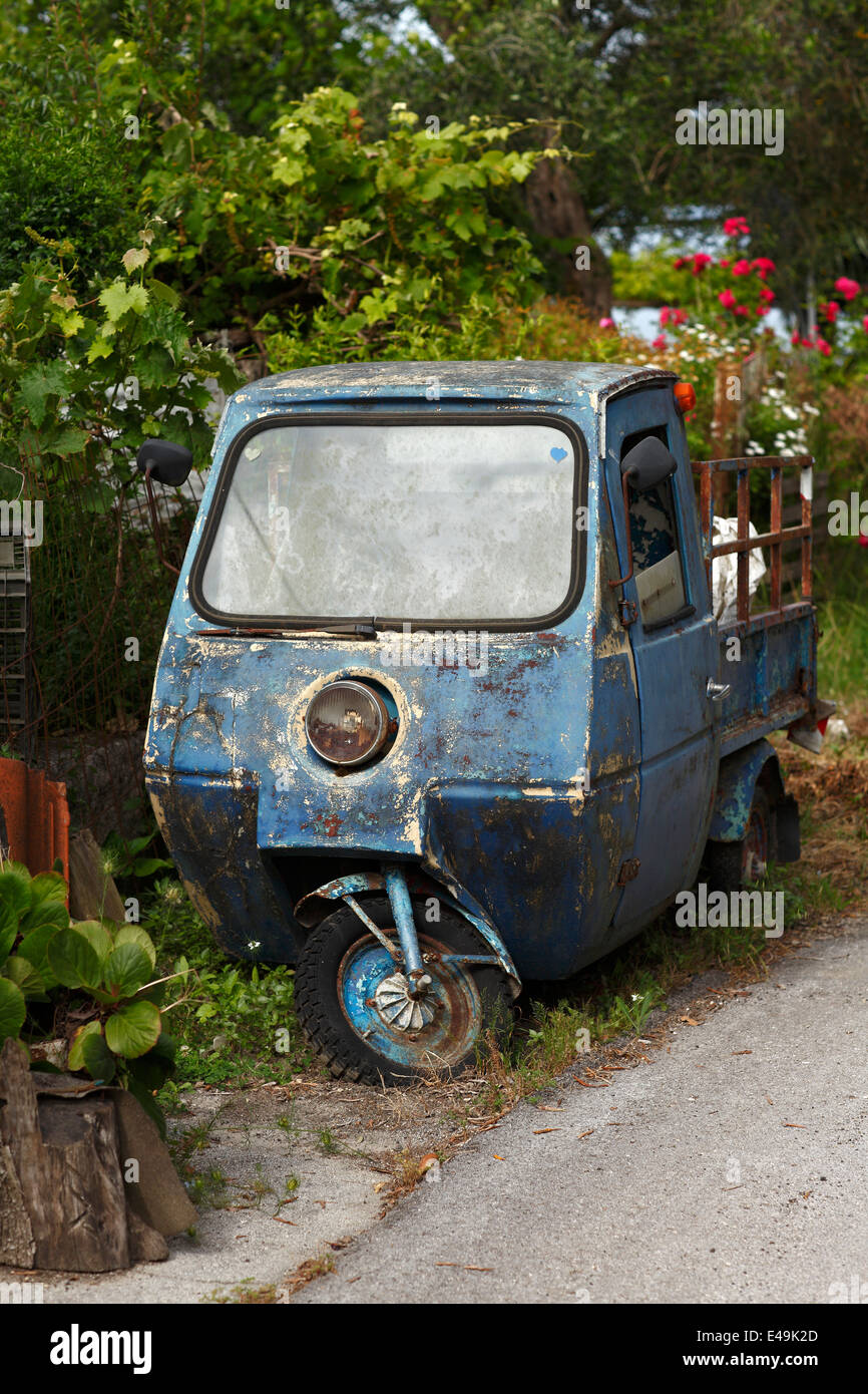 Greece, Ionic Islands, Corfu, old three wheel truck Stock Photo