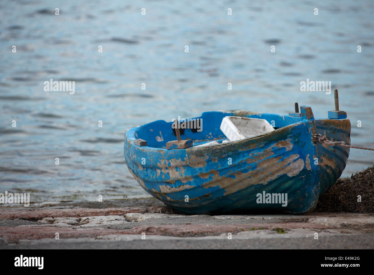 Greece, Ionic Islands, Corfu, old boat in the port of Garitsa Stock Photo