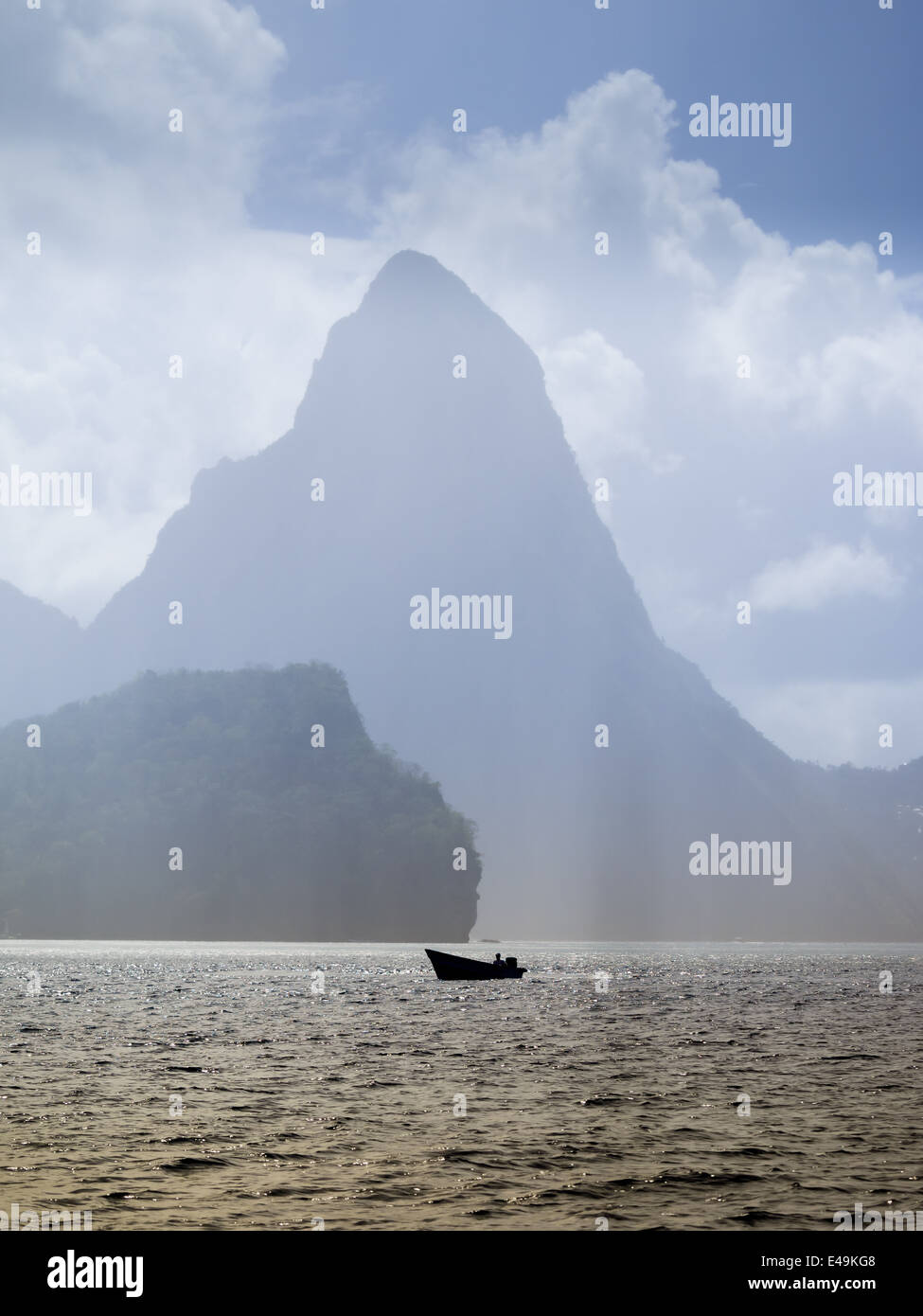 Caribbean, St. Lucia, View on volcanoes Gros Piton and Petit Piton