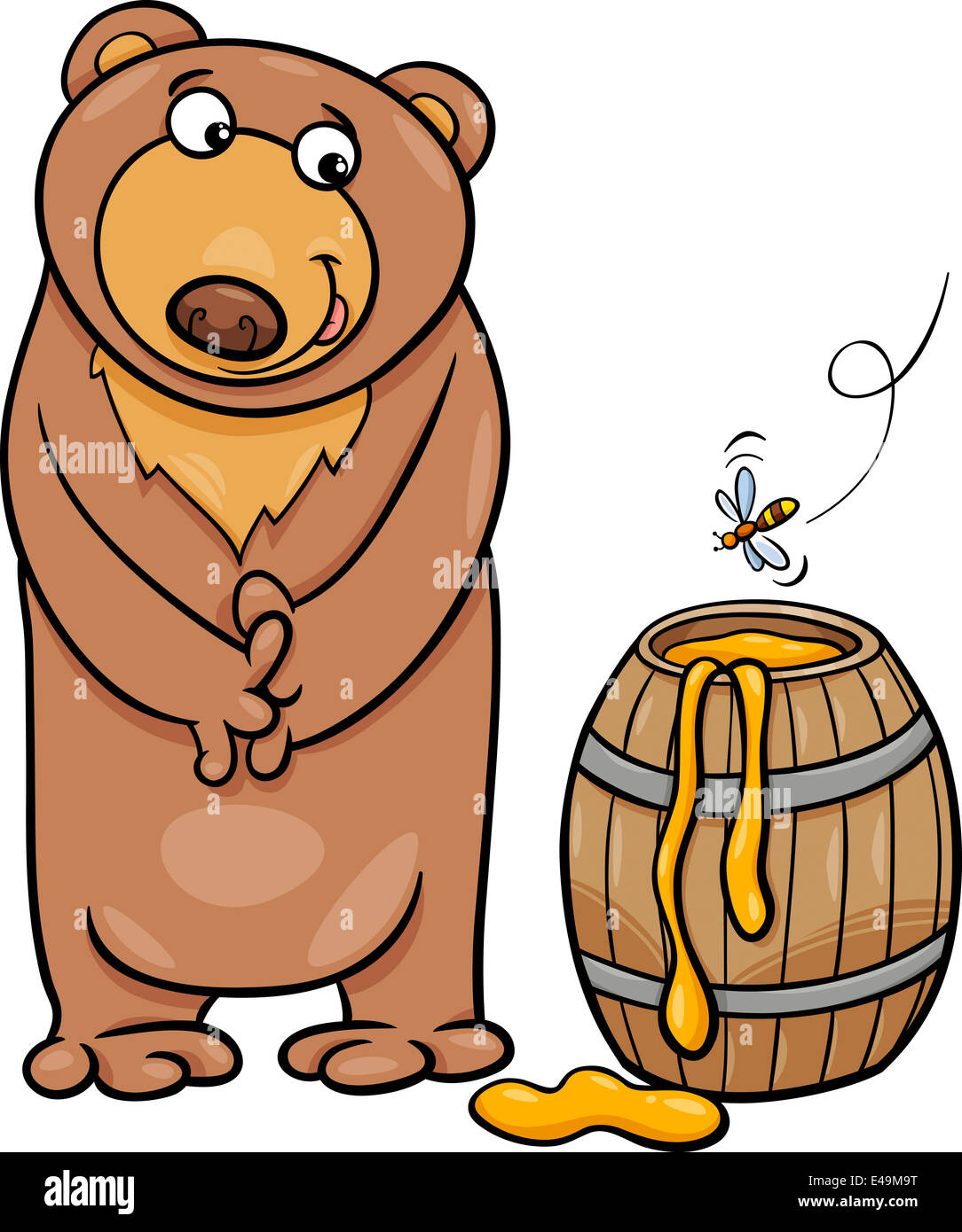 Cartoon illustration of Cute Bear with Barrel of Honey Stock Photo - Alamy