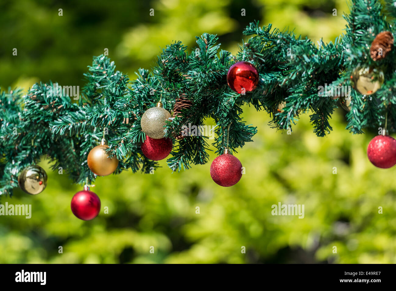 Christmas Garlands And Hanging Balls Decorations Stock Photo Alamy