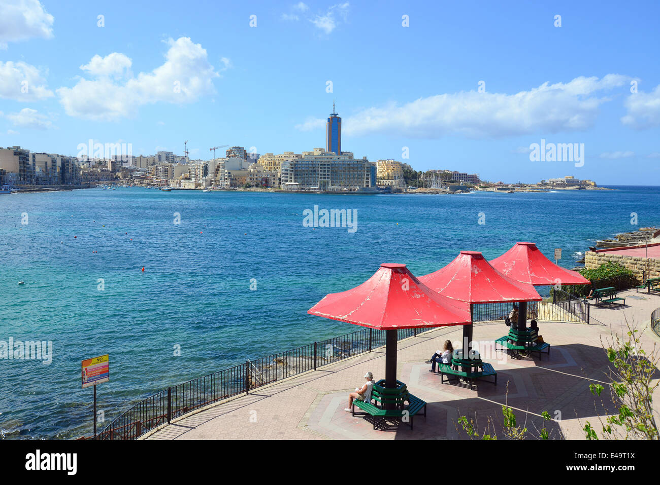 Beach promenade, Exiles Bay, Sliema (Tas-Sliema), Northern Harbour District, Malta Xlokk Region, Republic of Malta Stock Photo