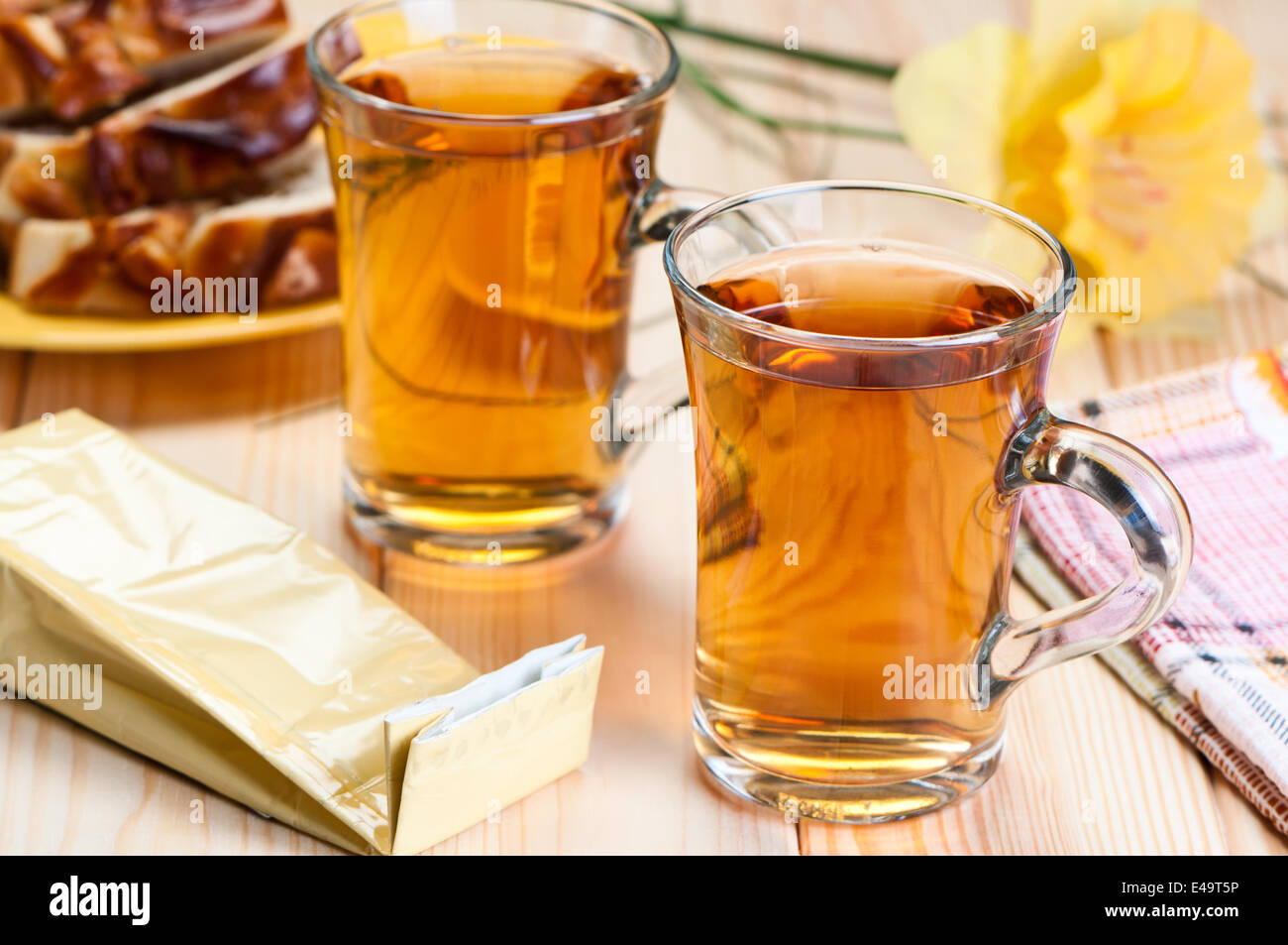 Tea in glass mugs. Stock Photo