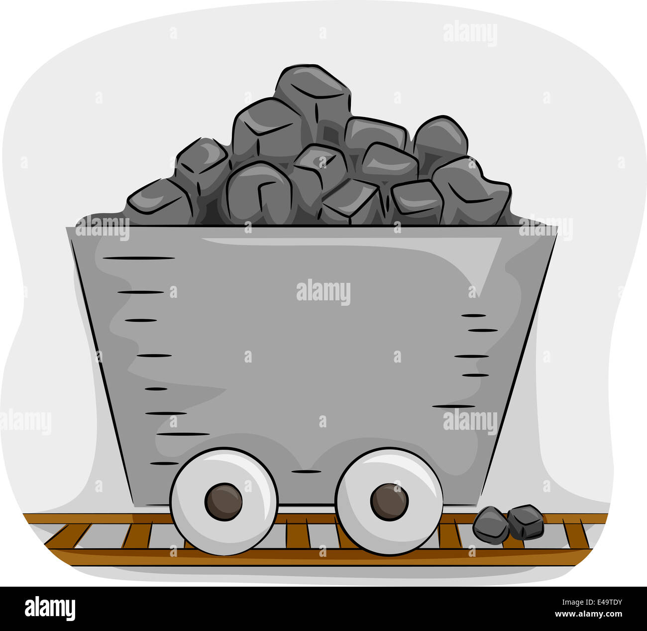 Illustration Featuring a Mine Trolley Full of Coal Stock Photo