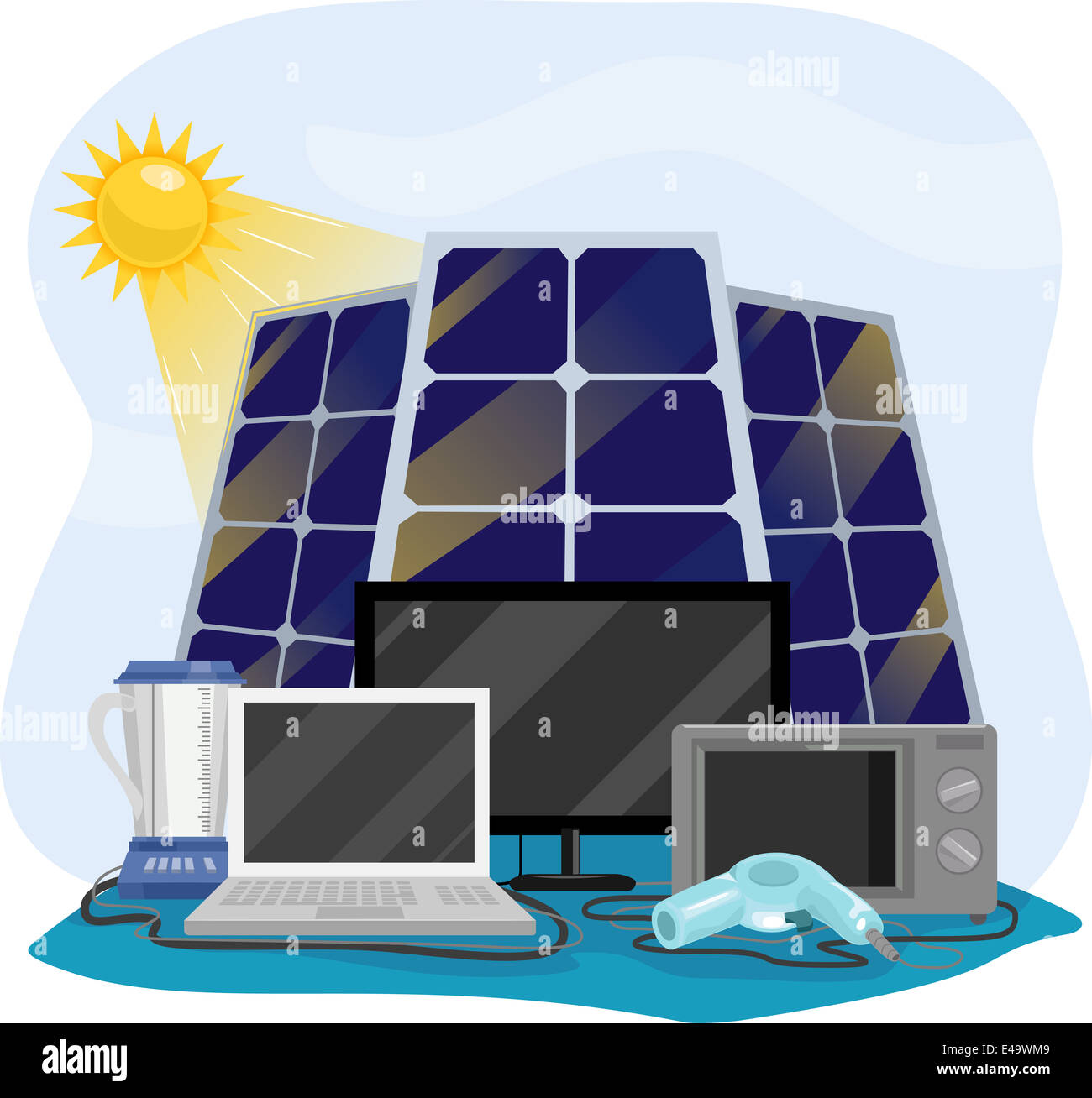 Illustration Featuring Different Appliances Hooked Up to Solar Panels