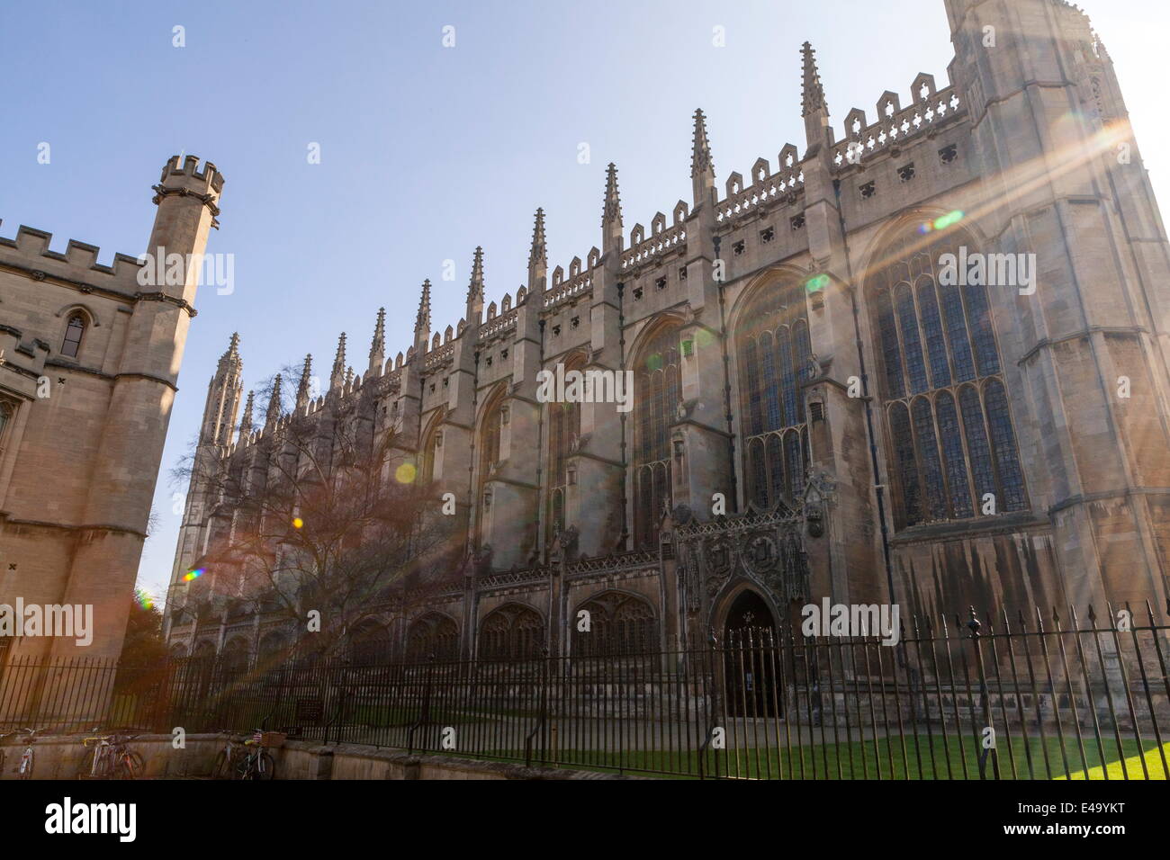 Kings College Chapel bathed in sun light, Cambridge, Cambridgeshire, England, United Kingdom, Europe Stock Photo
