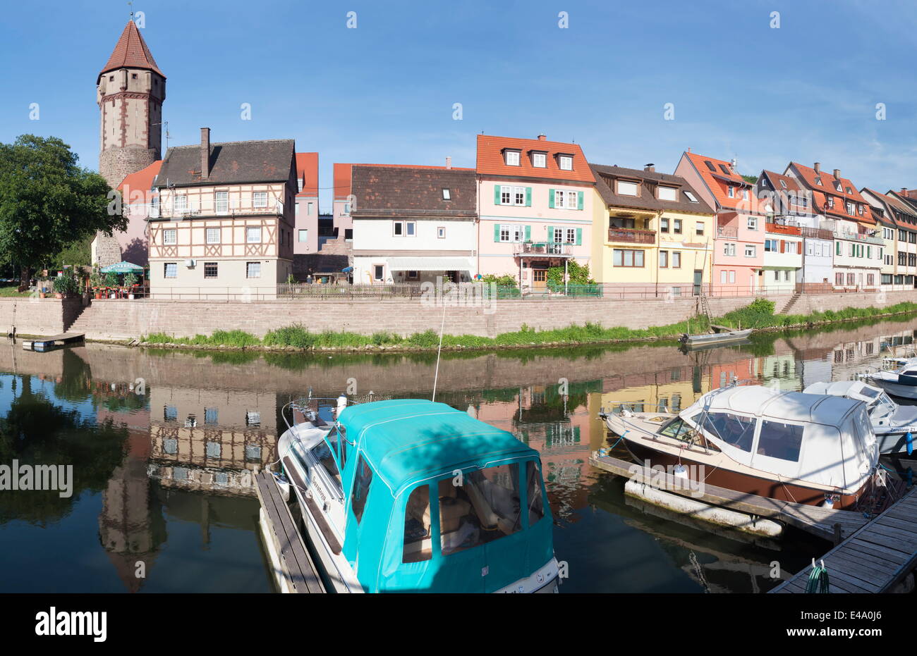 Spitzer Turm Tower, Tauber River, old town of Wertheim, Main Tauber District, Baden Wurttemberg, Germany, Europe Stock Photo