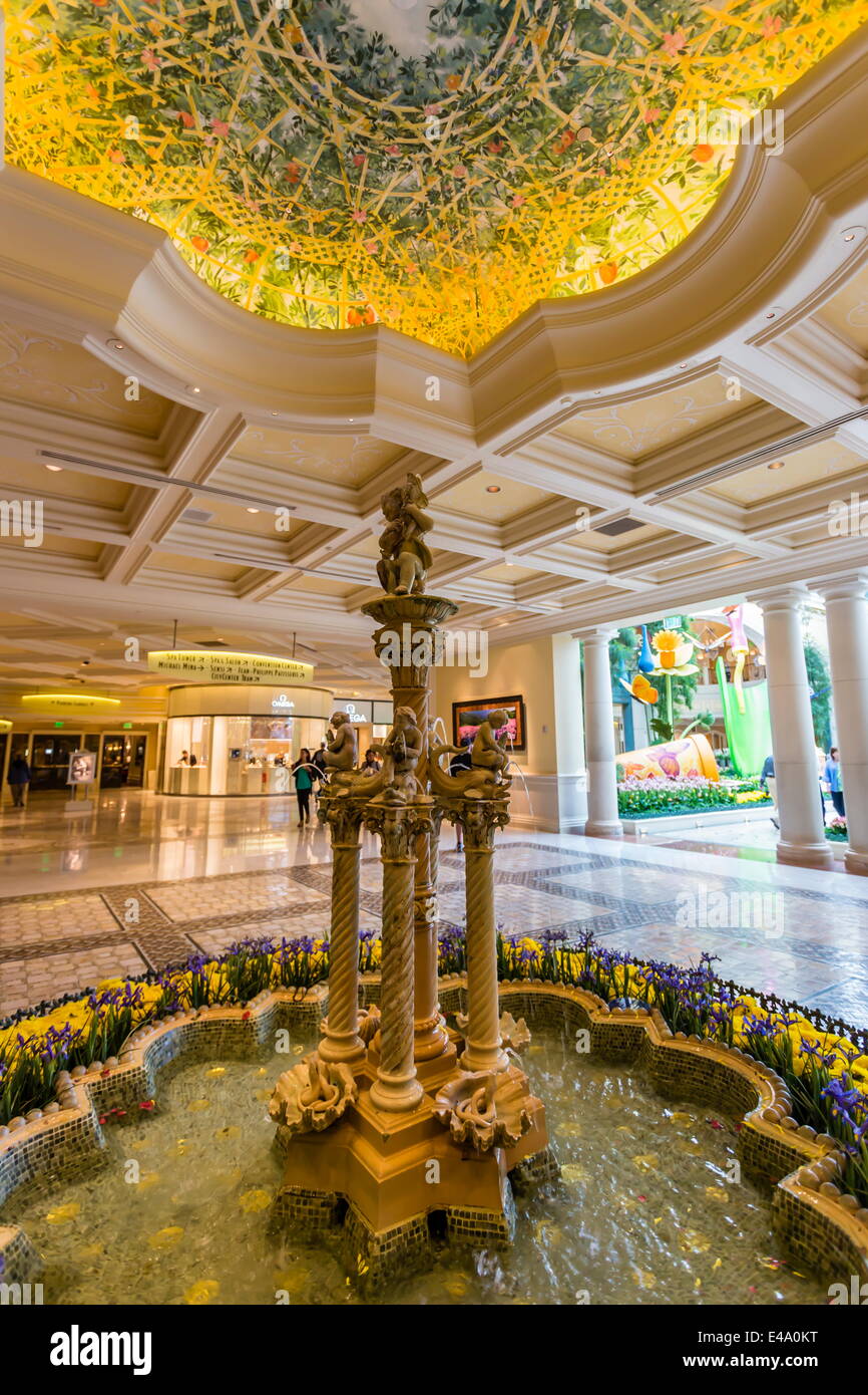 Interior fountain and decorative ceiling, Bellagio Hotel, Las Vegas, Nevada, United States of America, North America Stock Photo