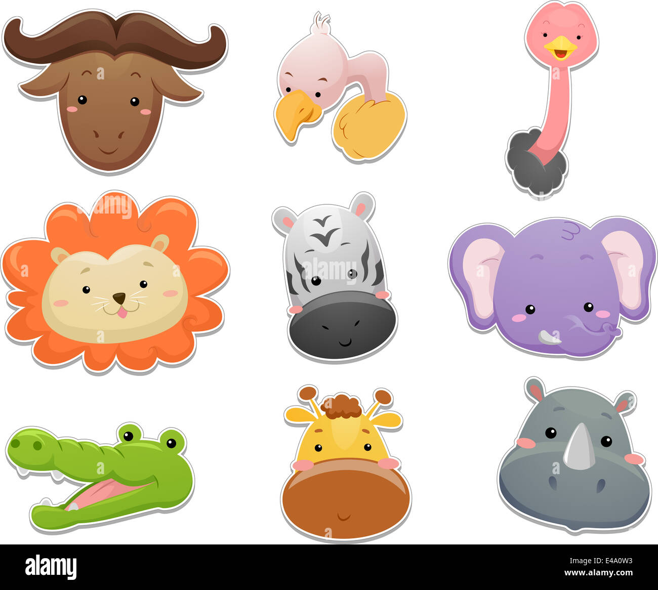 Illustration Featuring a Set of Cute Safari Animals Stock Photo - Alamy