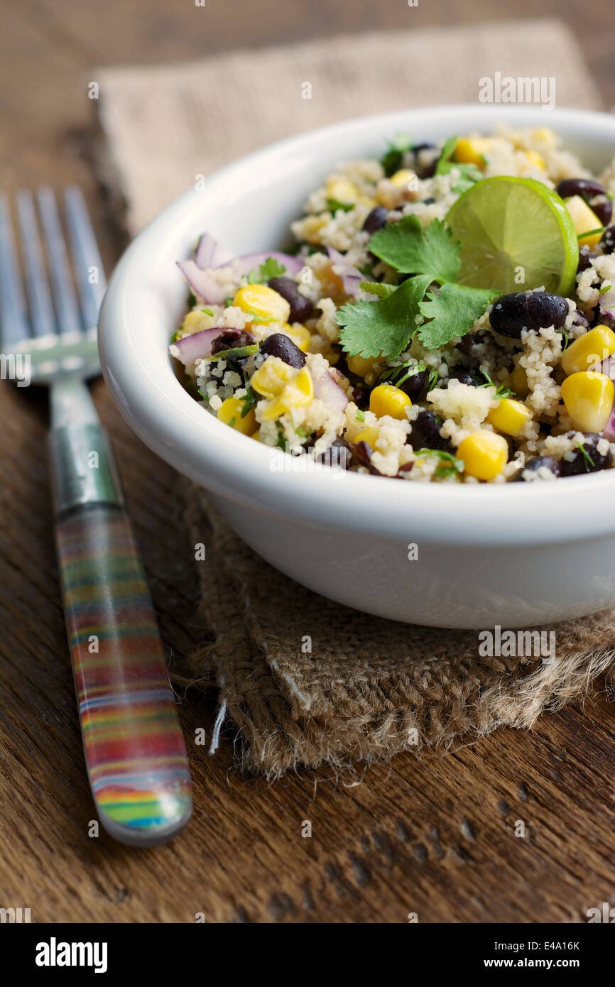 Mayan couscous salad with couscous, black beans, corn, cilantro, red