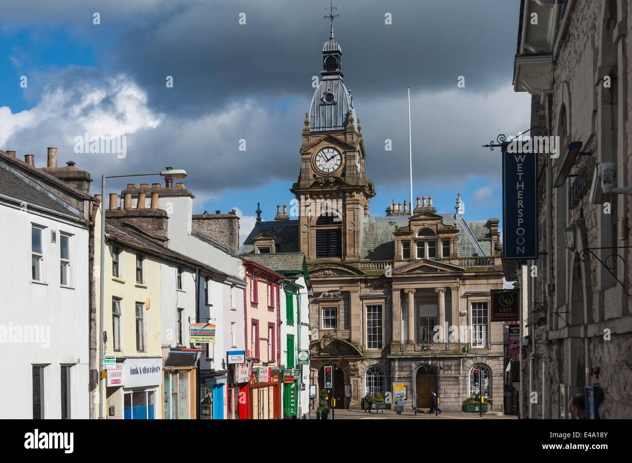 Town Hall from Allhallows Lane, Kendal, South Lakeland, Cumbria, England, United Kingdom, Europe Stock Photo