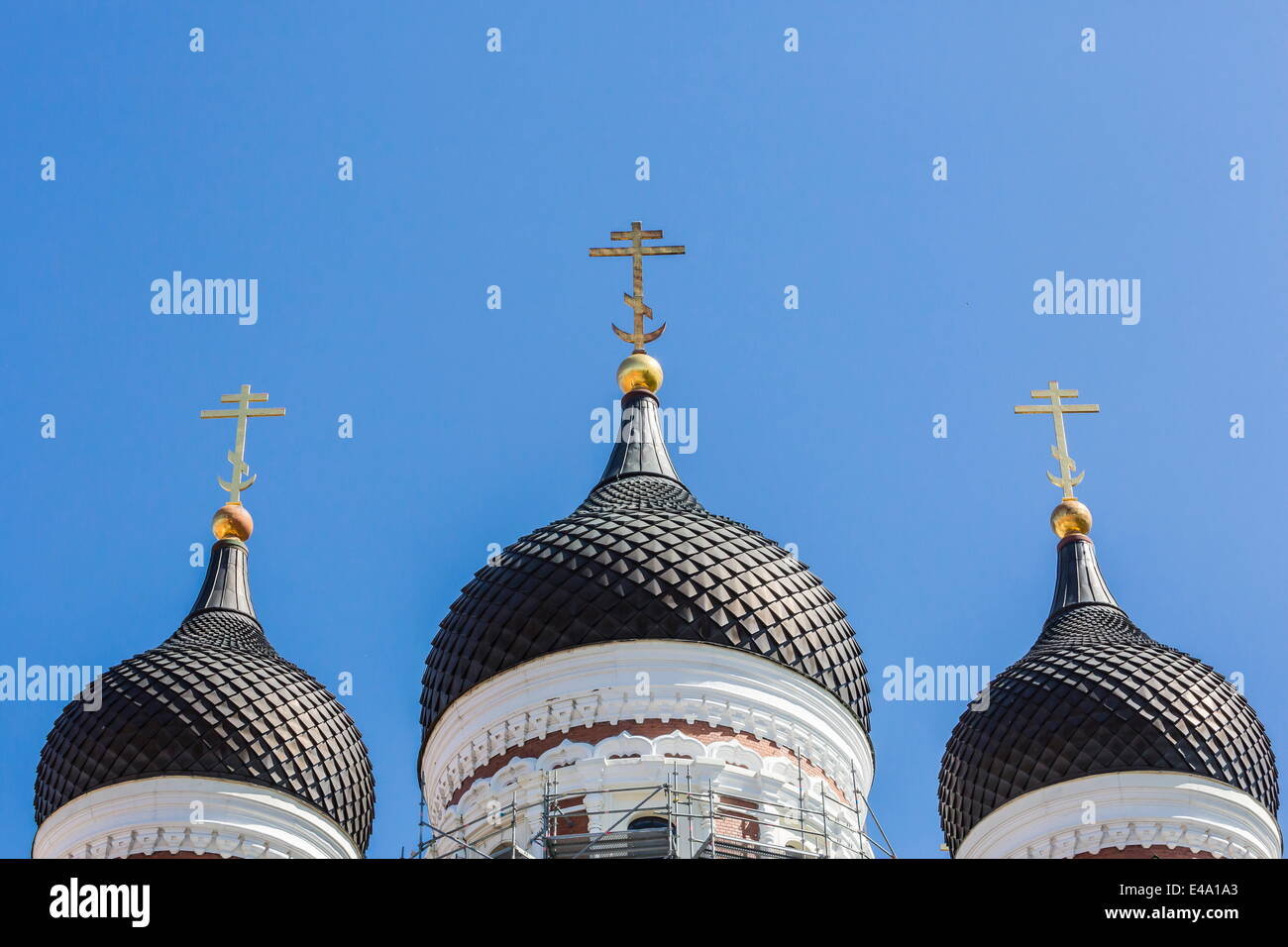 Orthodox church domed spires in the capital city of Tallinn, Estonia, Europe Stock Photo