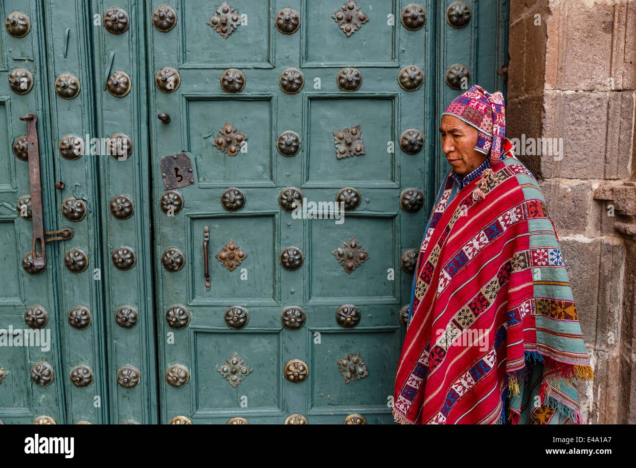 The entrance door to Capilla de San Ignacio de Loyola on Plaza de Armas, Cuzco, Peru, South America Stock Photo