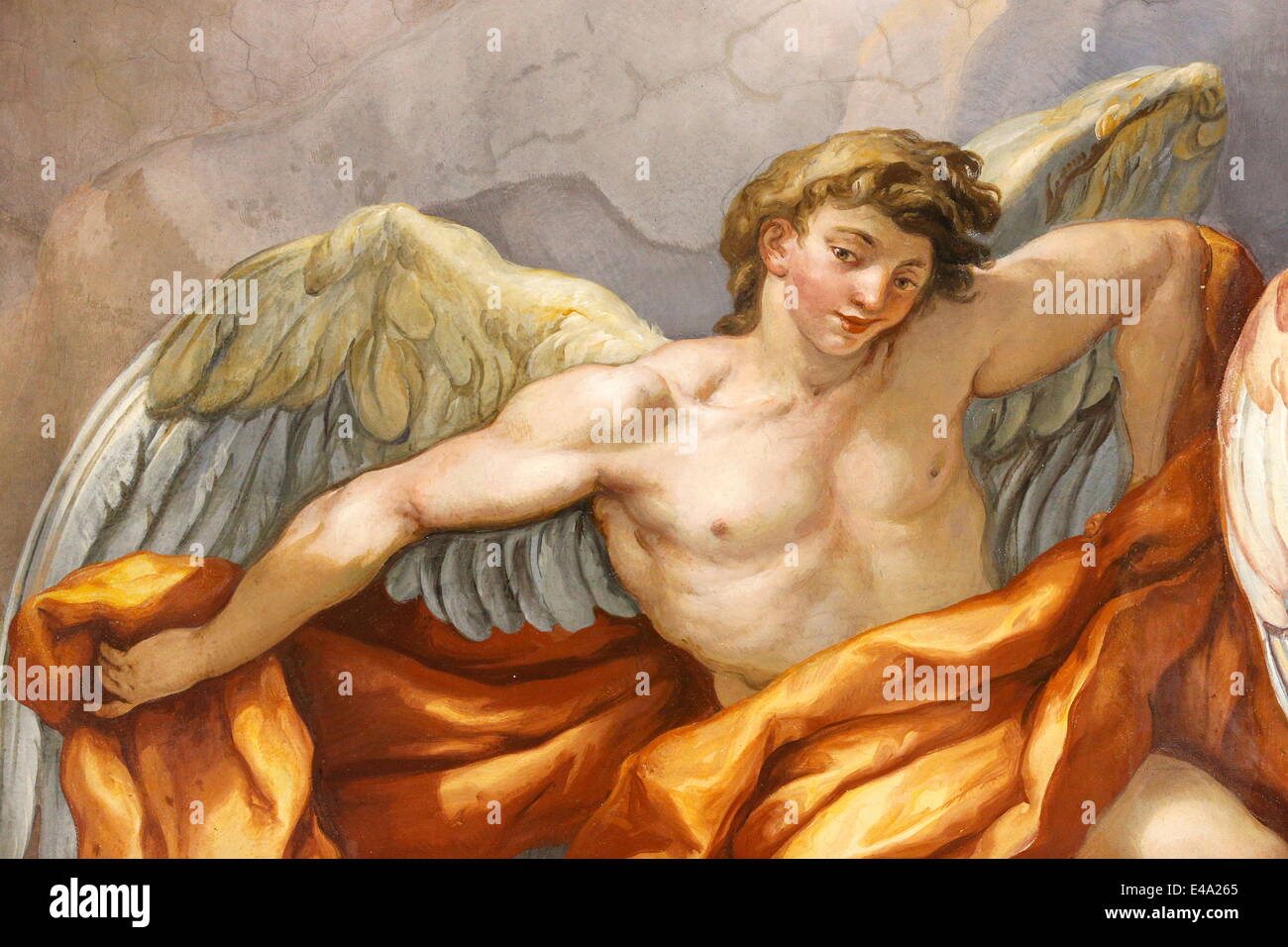 Angel in dome fresco by Johann Michael Rottmayr, Karlskirche (St. Charles's Church), Vienna, Austria, Europe Stock Photo
