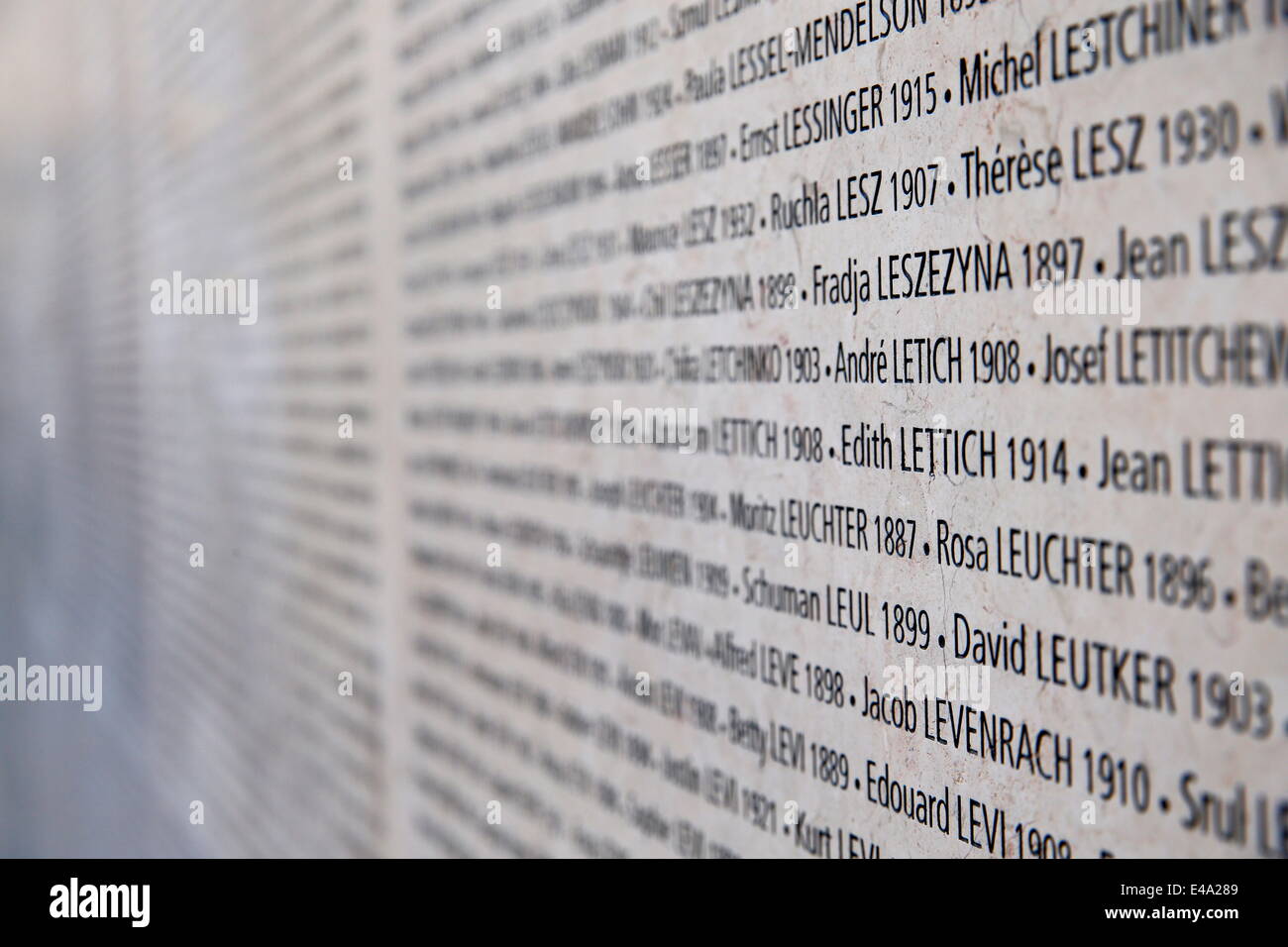 The Wall of Names, The Shoah Memorial, Paris, France, Europe Stock Photo