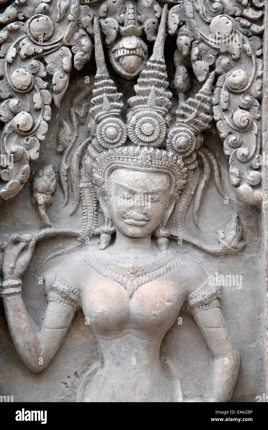 Cast of apsara from Angkor Wat western entrances central tower's gate, Musee Guimet, Museum of Asian Arts, Paris, France, Europe Stock Photo