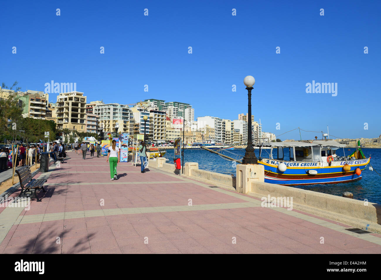 Seafront promenade, Sliema (Tas-Sliema), Northern Harbour District, Malta Xlokk Region, Republic of Malta Stock Photo