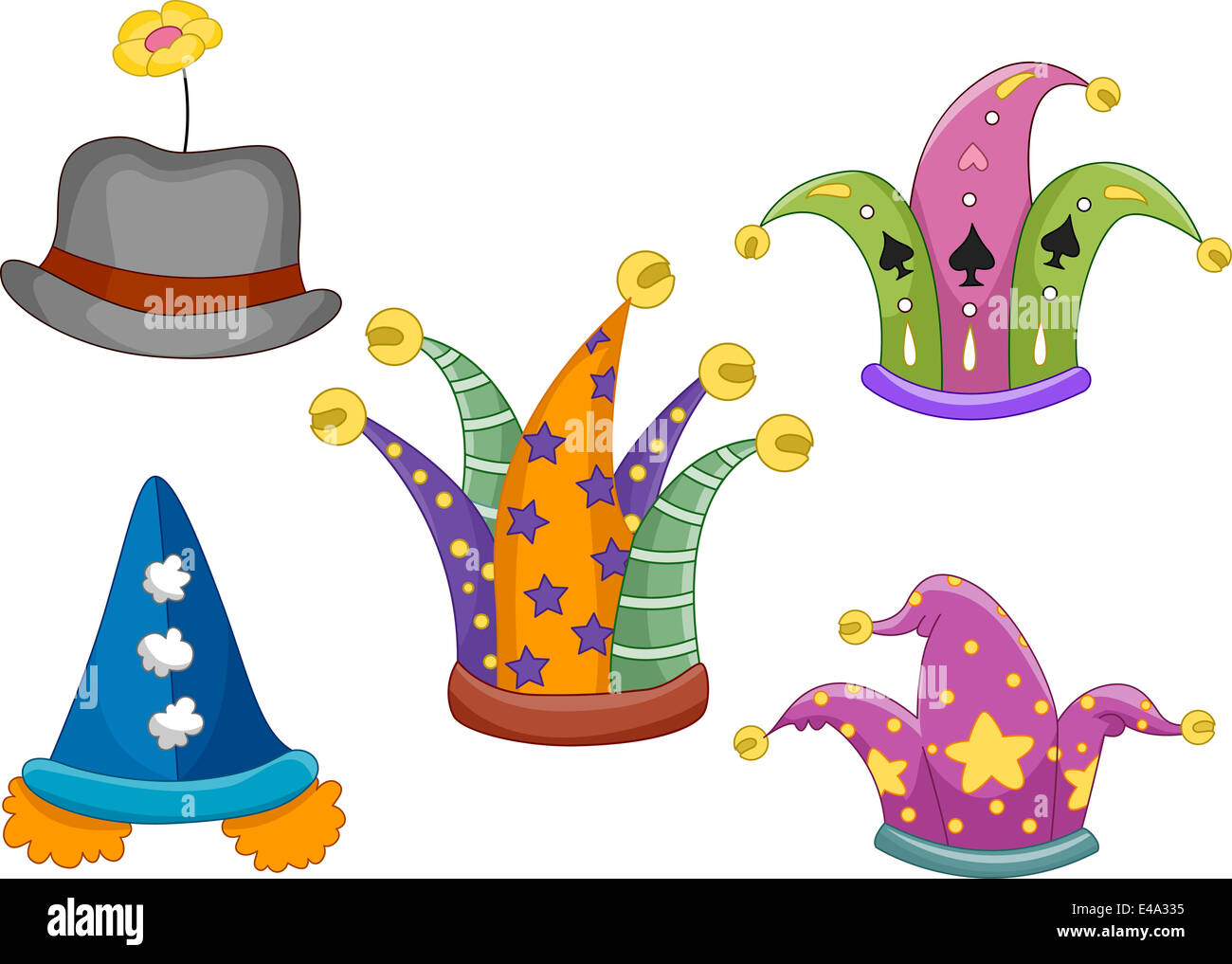 Illustration Featuring Different Types of Hats Usually Worn by Clowns