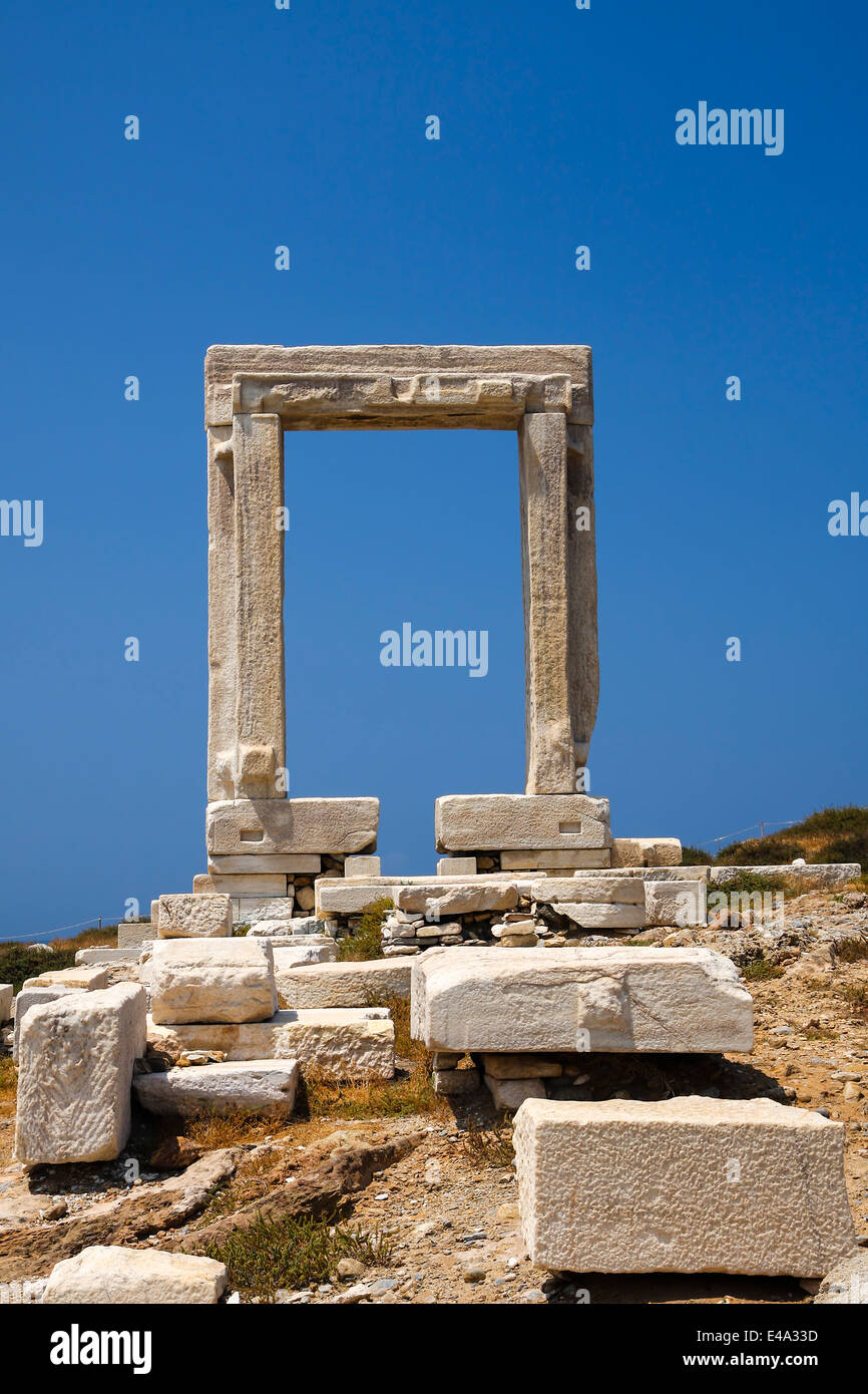 Greece, Cyclades, Naxos, Portara, Ruin of Temple of Apollo Stock Photo