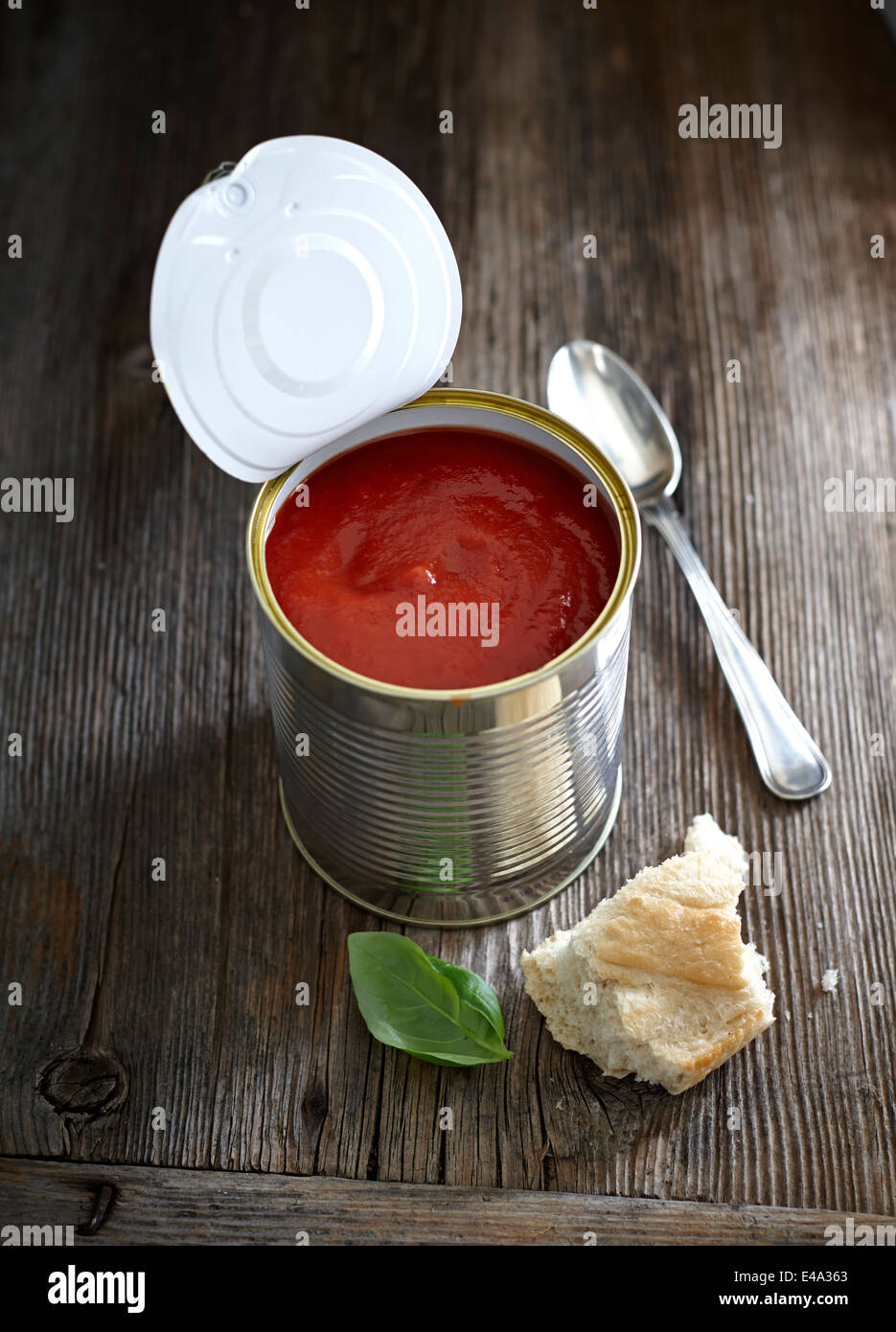 Tomato soup in tin can Stock Photo