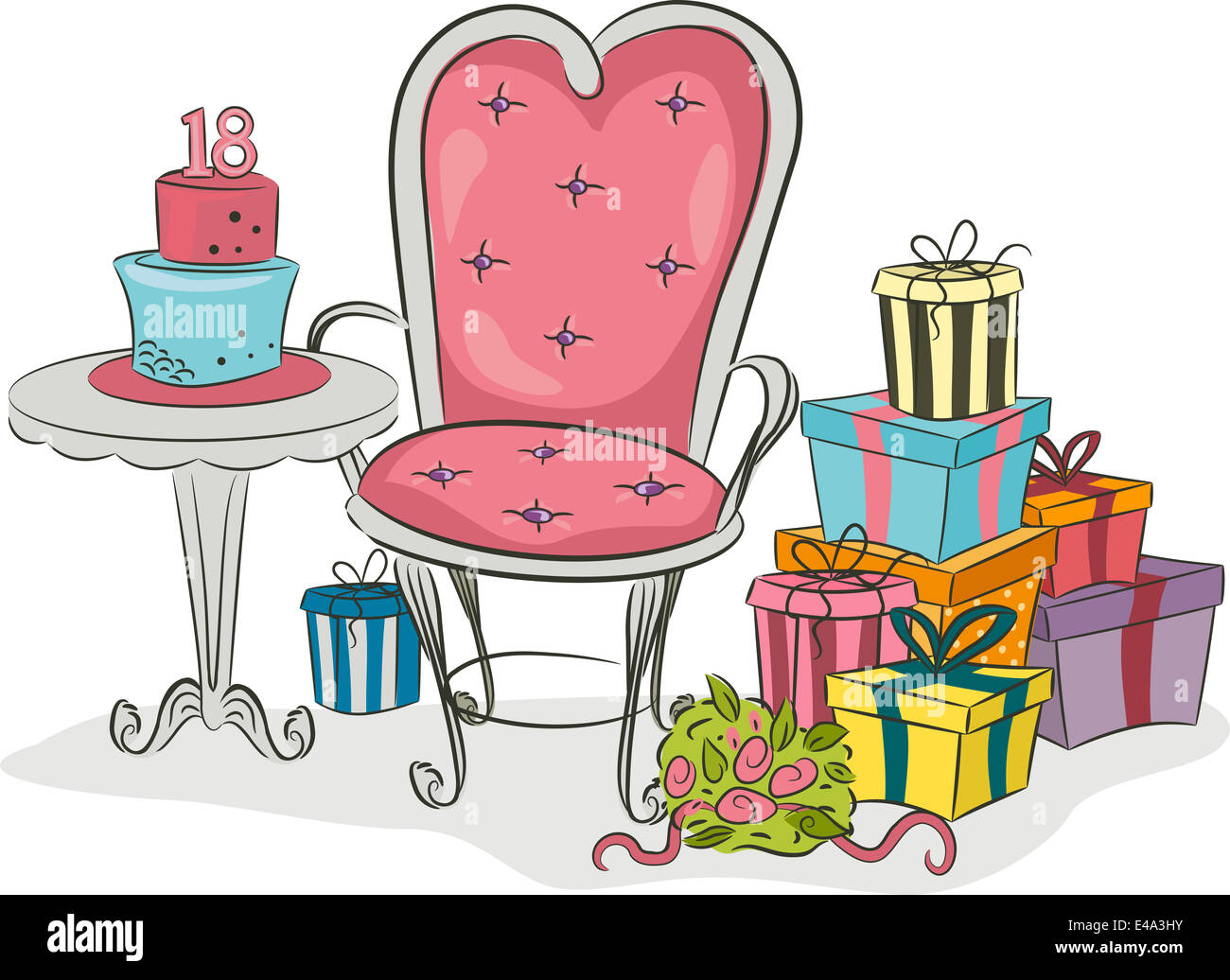 Illustration Featuring Different Elements Commonly Associated with Debut Parties Stock Photo