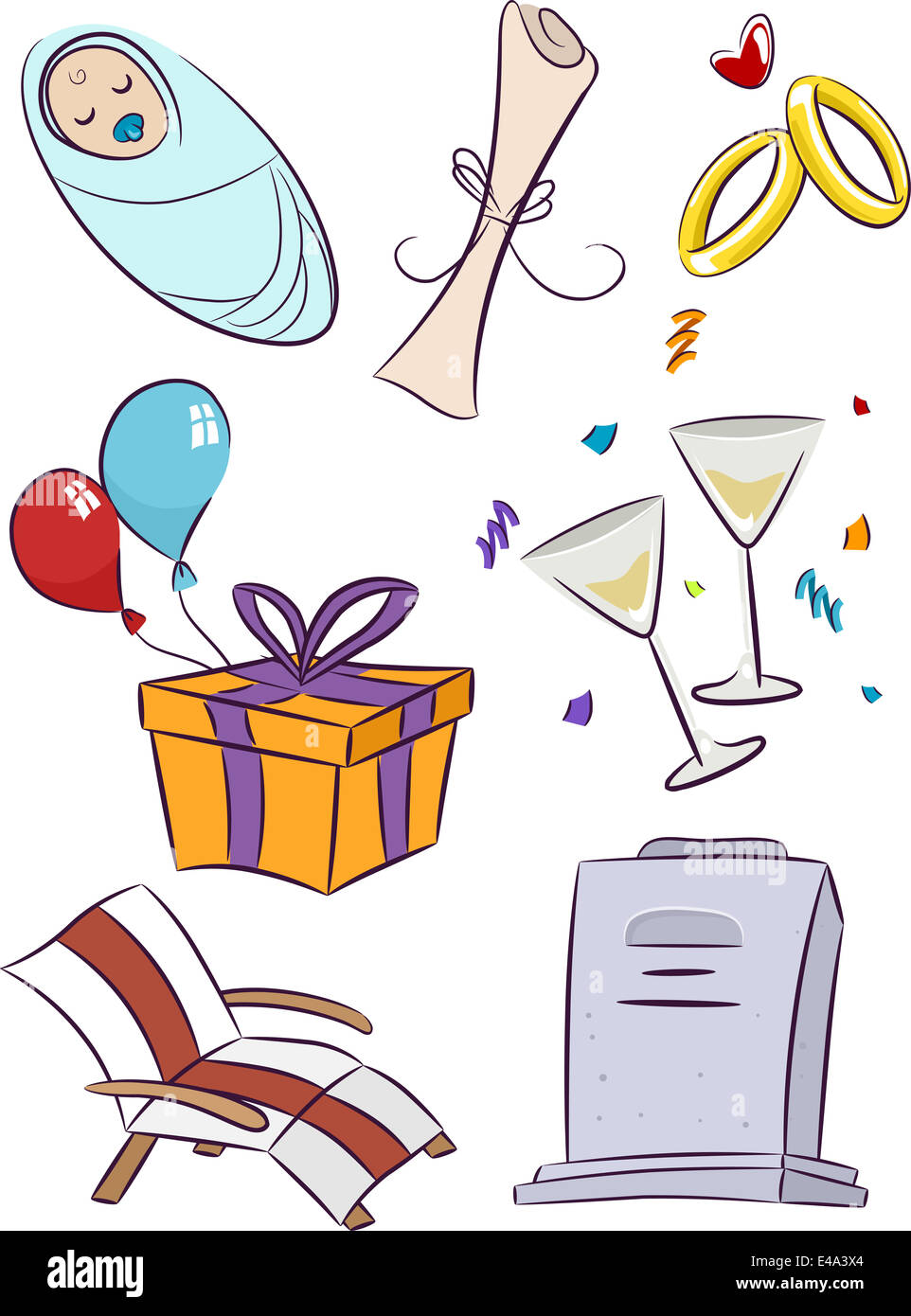 Illustration Featuring Elements Commonly Associated with Important Life Events Stock Photo